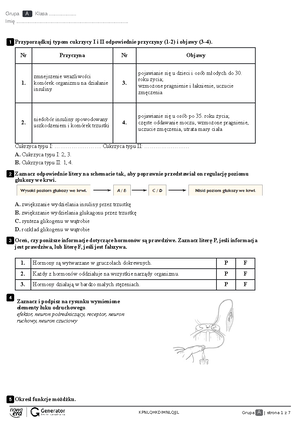 Test po dziale 8 regulacja nerwowo hormonalna - Grupa A Regulacja