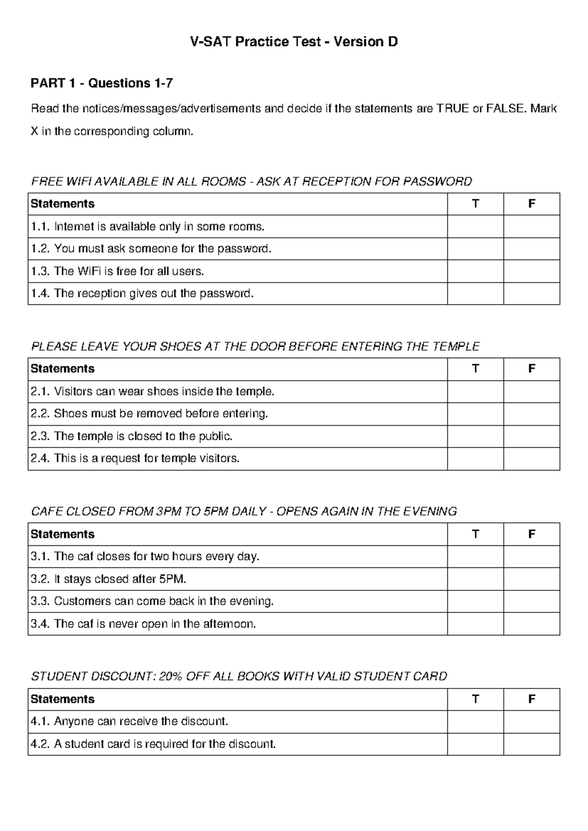 Test Version D - VSAT TIẾNG ANH Practice Questions and Answers - Studocu