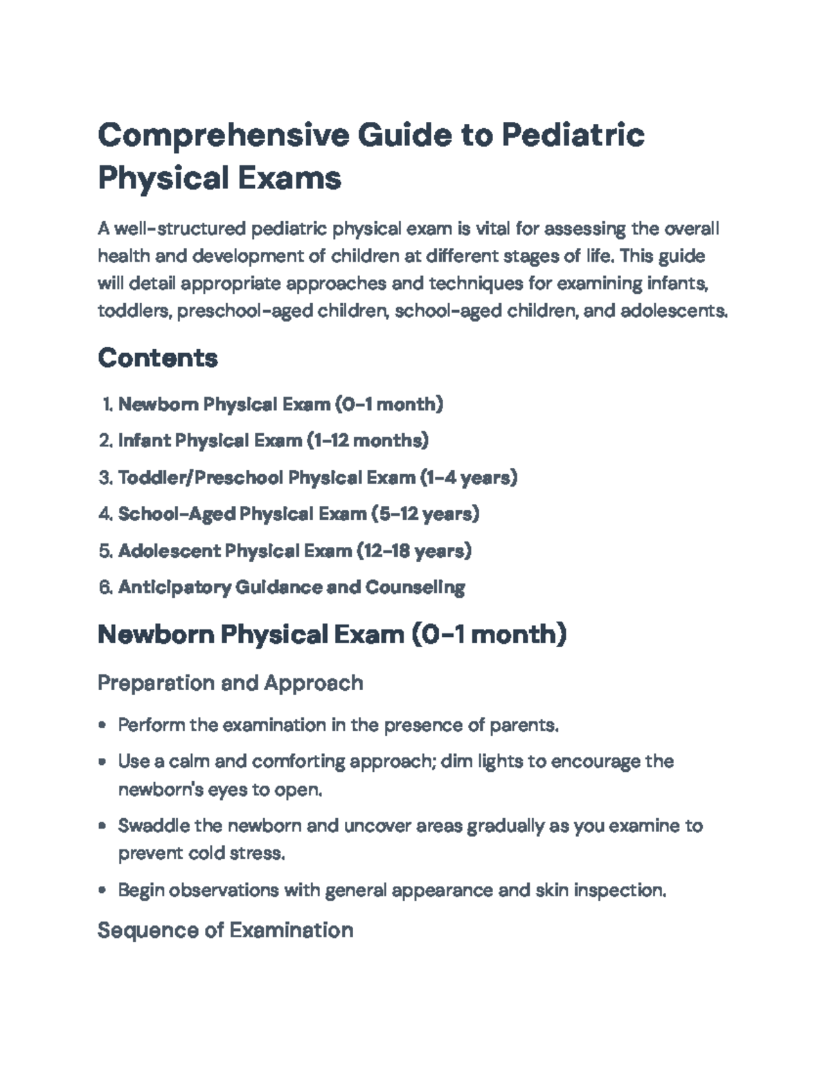 Comprehensive Guide to Pediatric Physical Exams for Health Assessment ...