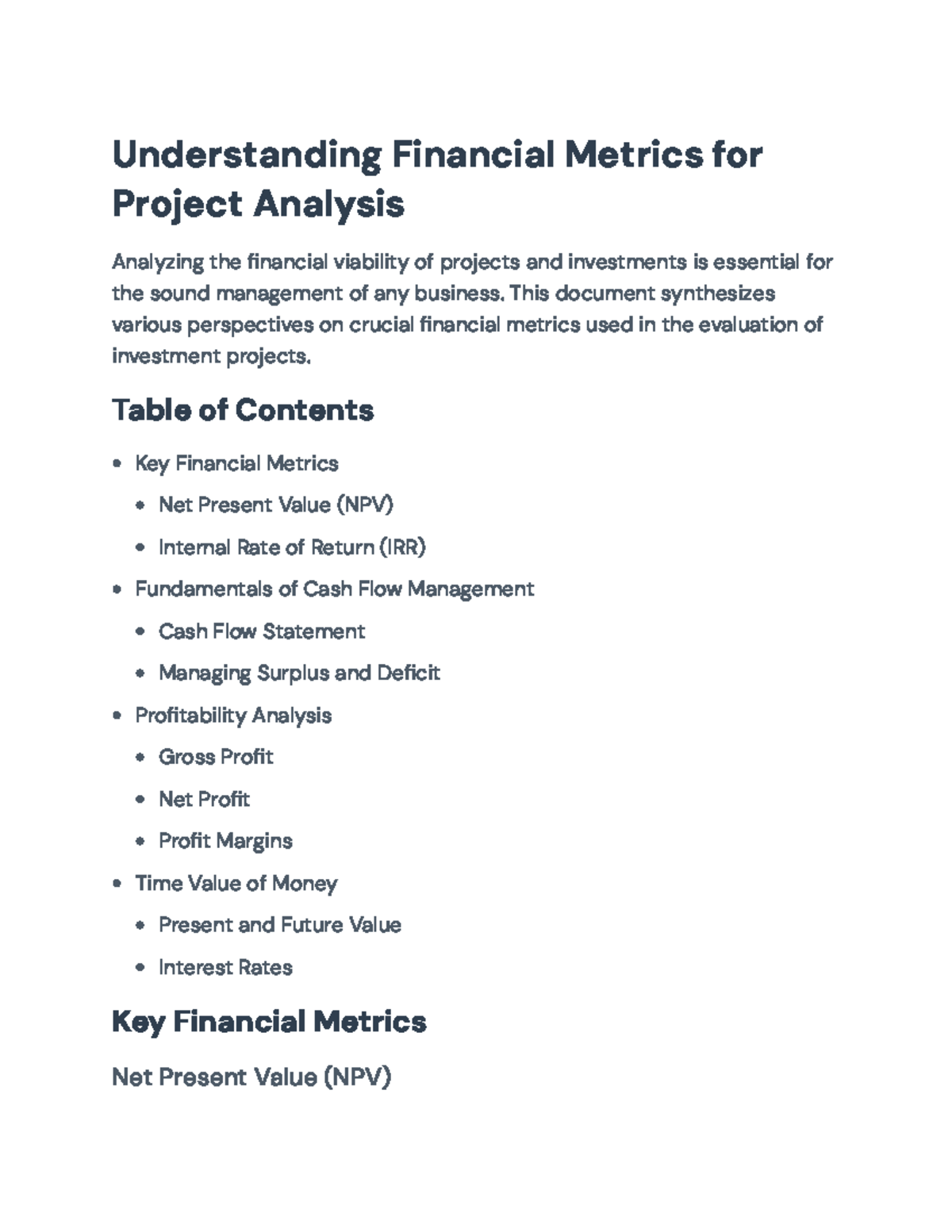 Understanding Financial Metrics for Project Analysis - Understanding ...
