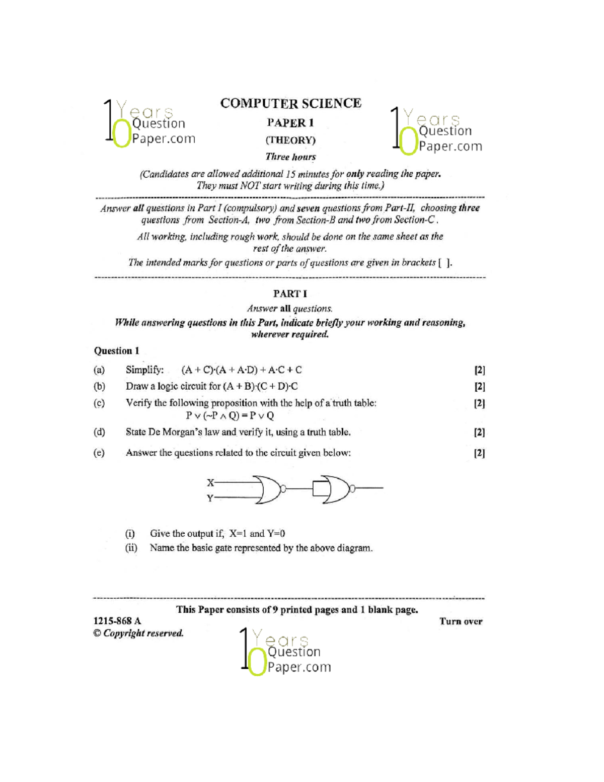 ISC 2015 Computer Science Paper 1 Theory - COMPUTER SCIENCE Question ...