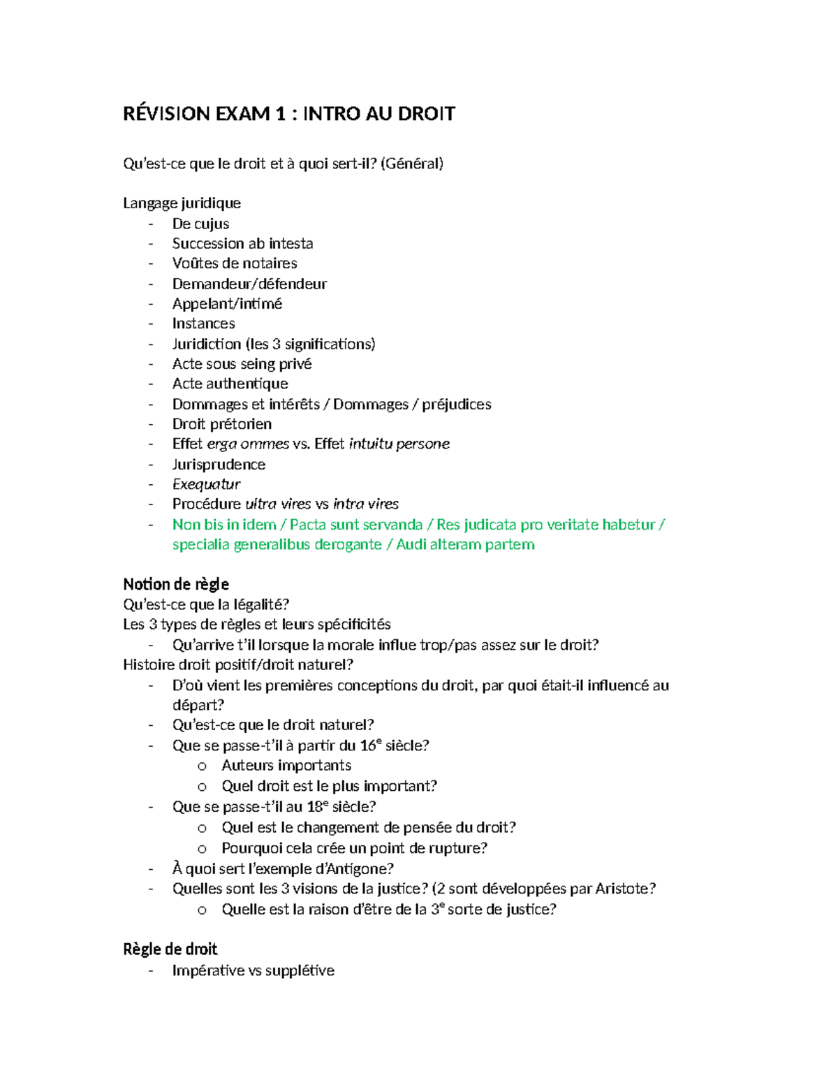 Révision Examen 1 : Introduction au Droit (DROIT 101) - Studocu