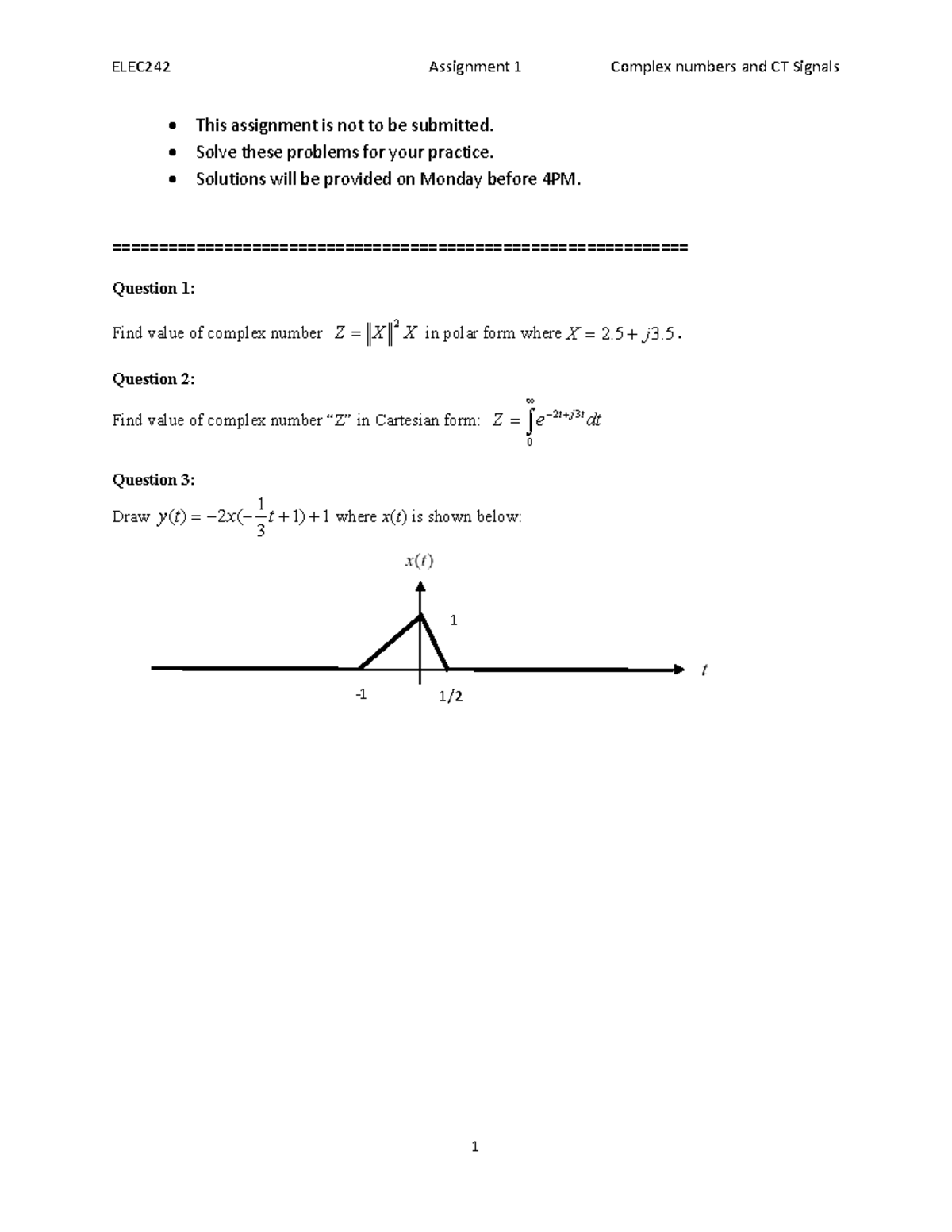 ELEC 242 Assignment 1 W26 - ELEC242 Assignment 1 Complex numbers and CT ...