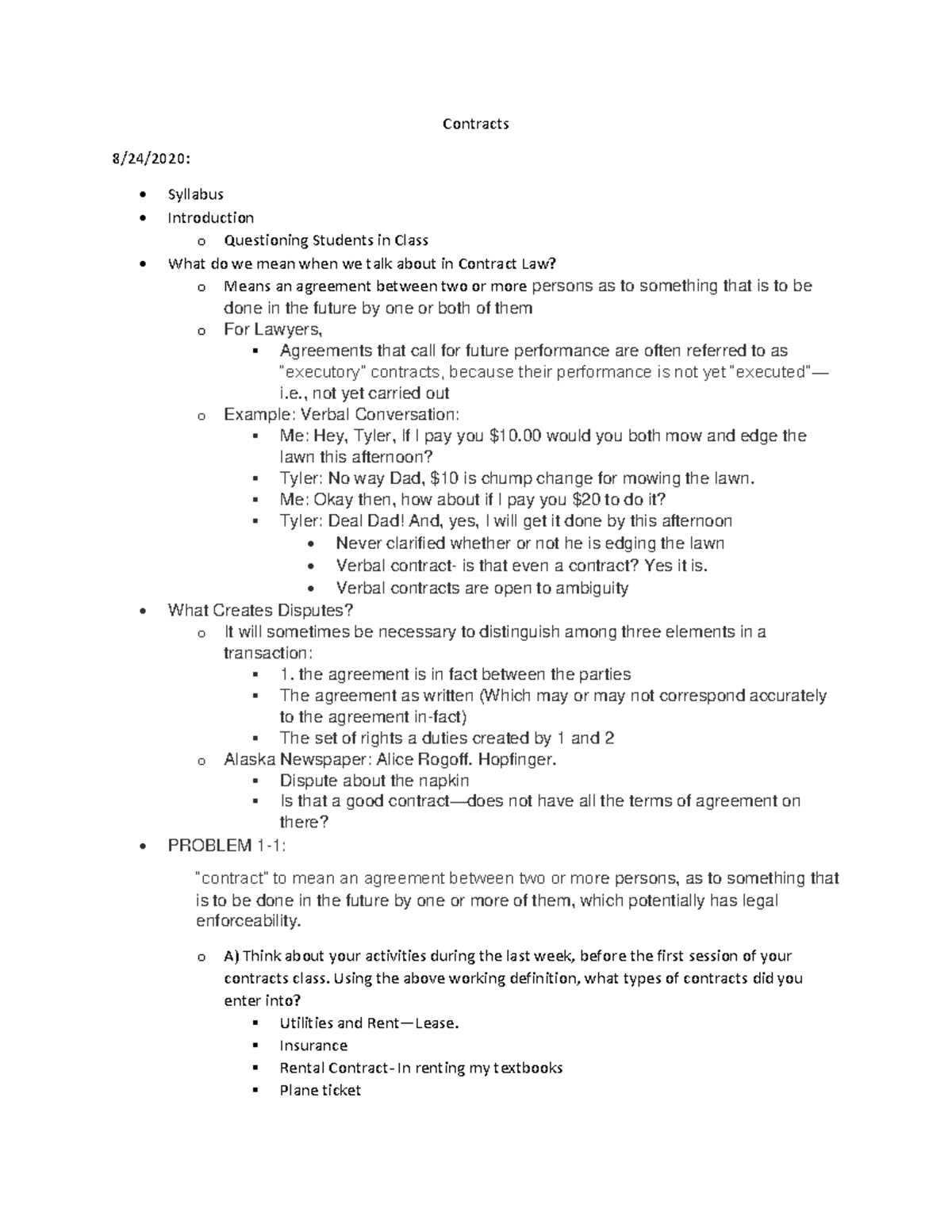 Contracts 101: Lecture Notes Overview for Law Students - Studocu