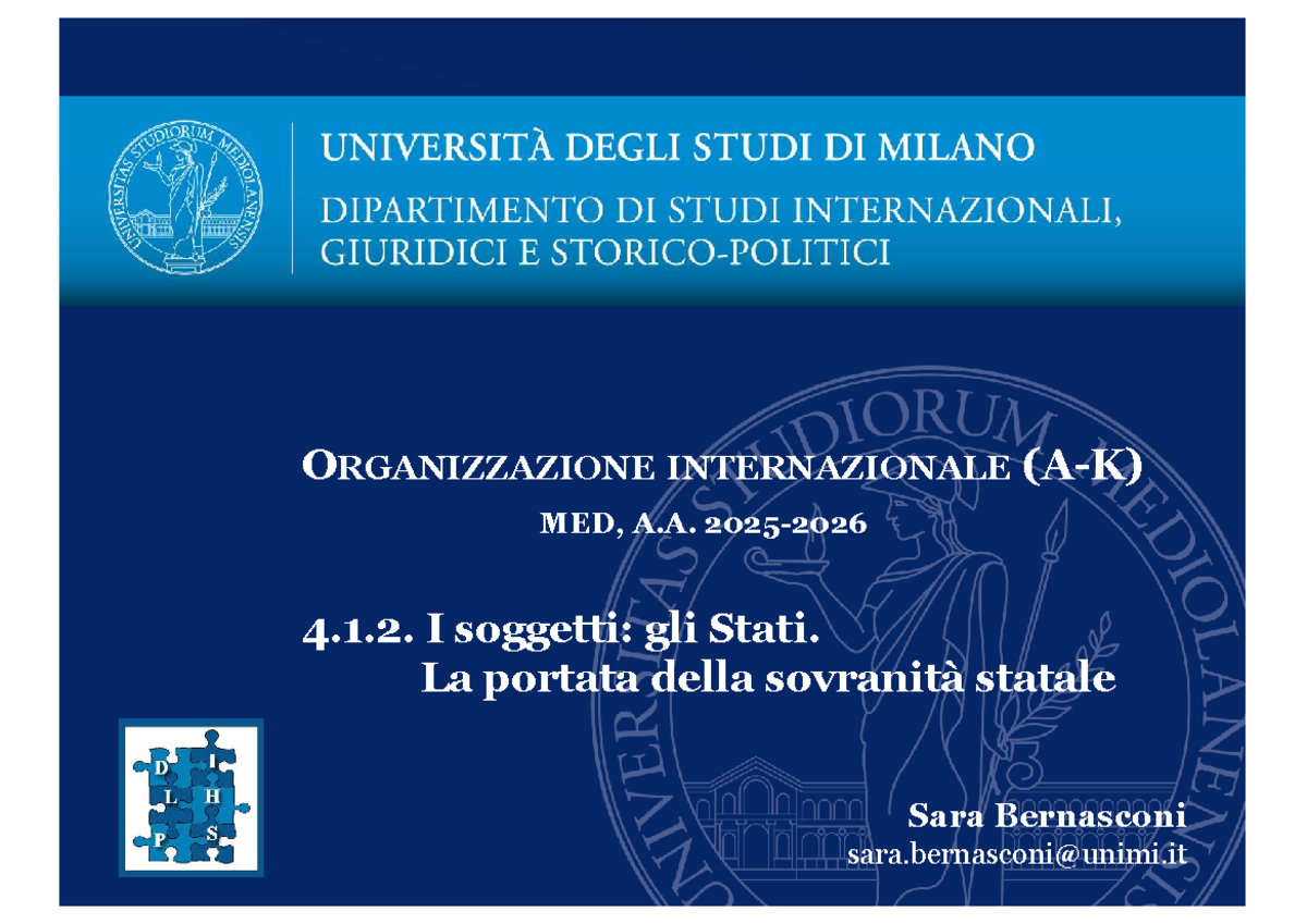 Organizzazione Internazionale: Sovranità Statale e Territoriale - Studocu