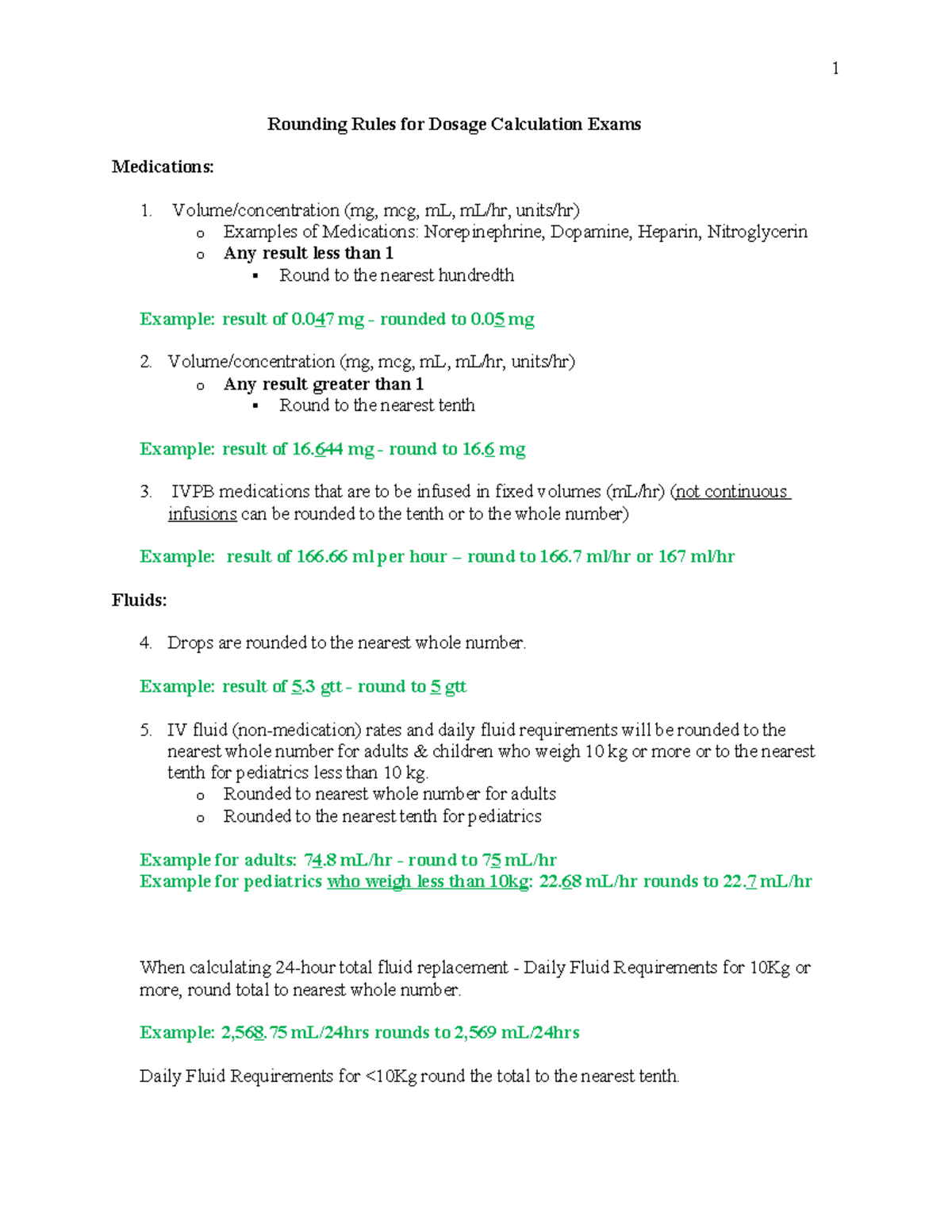 Rounding Rules for Dosage Calculation Exams (Medications & Fluids ...