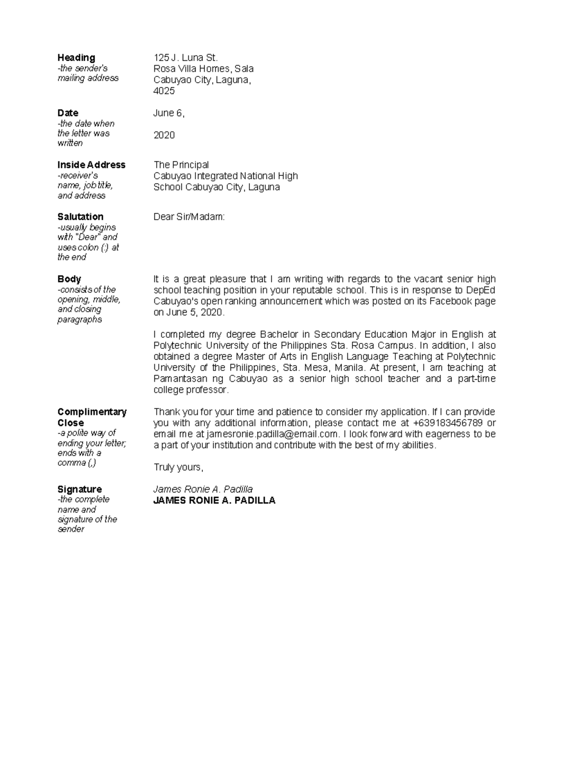 Application Letter for Senior High School Position - 2020 - Studocu