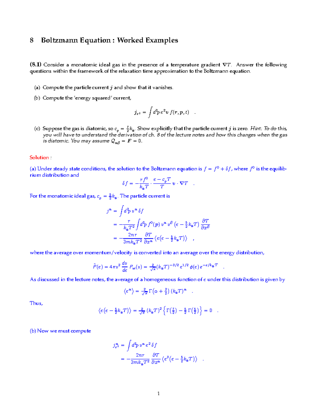 Boltzmann Equation: Worked Examples and Solutions (Course Code: 8 ...