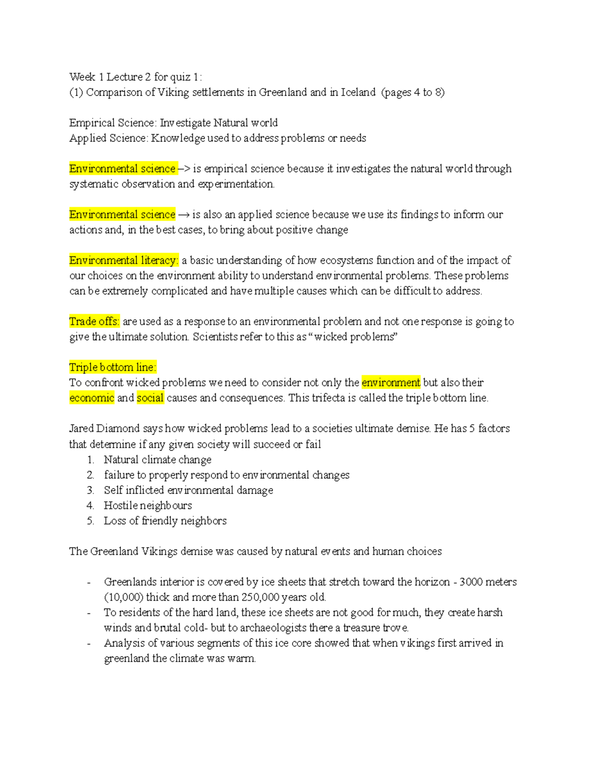 Environmental Science (ENVS 101) - Lecture & Textbook Notes for Quiz 1 ...