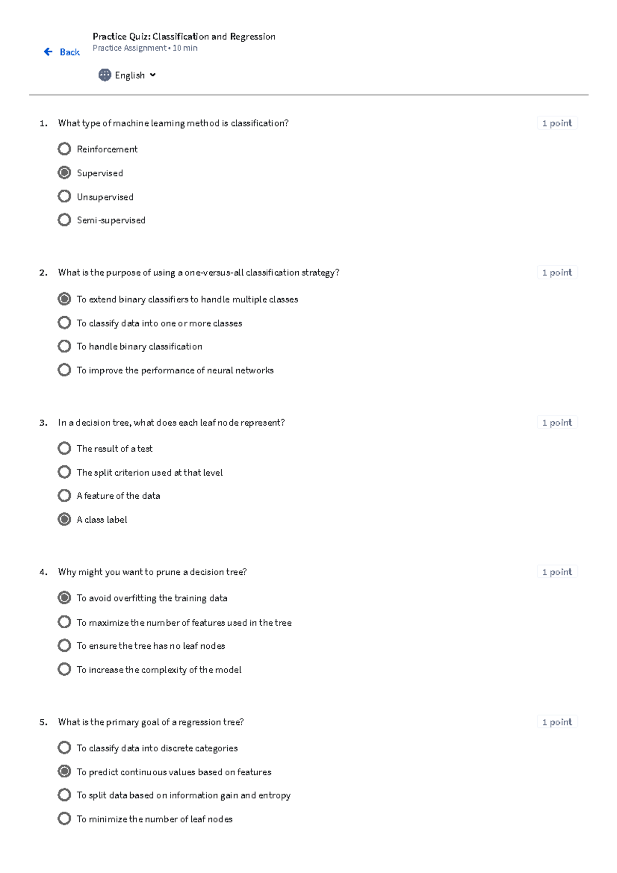 Practice Quiz: Classification and Regression (ENG101) - Studocu