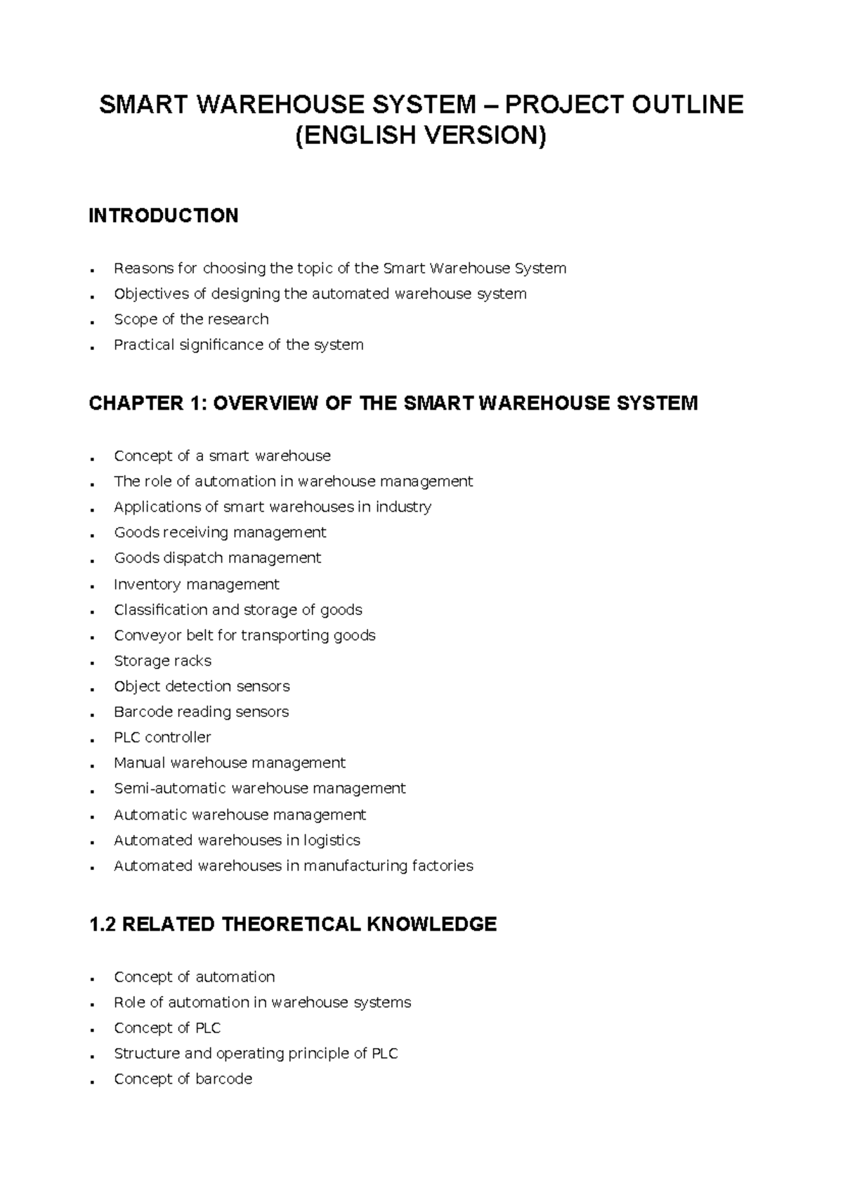 Smart Warehouse System Project Outline (ENG) - Studocu
