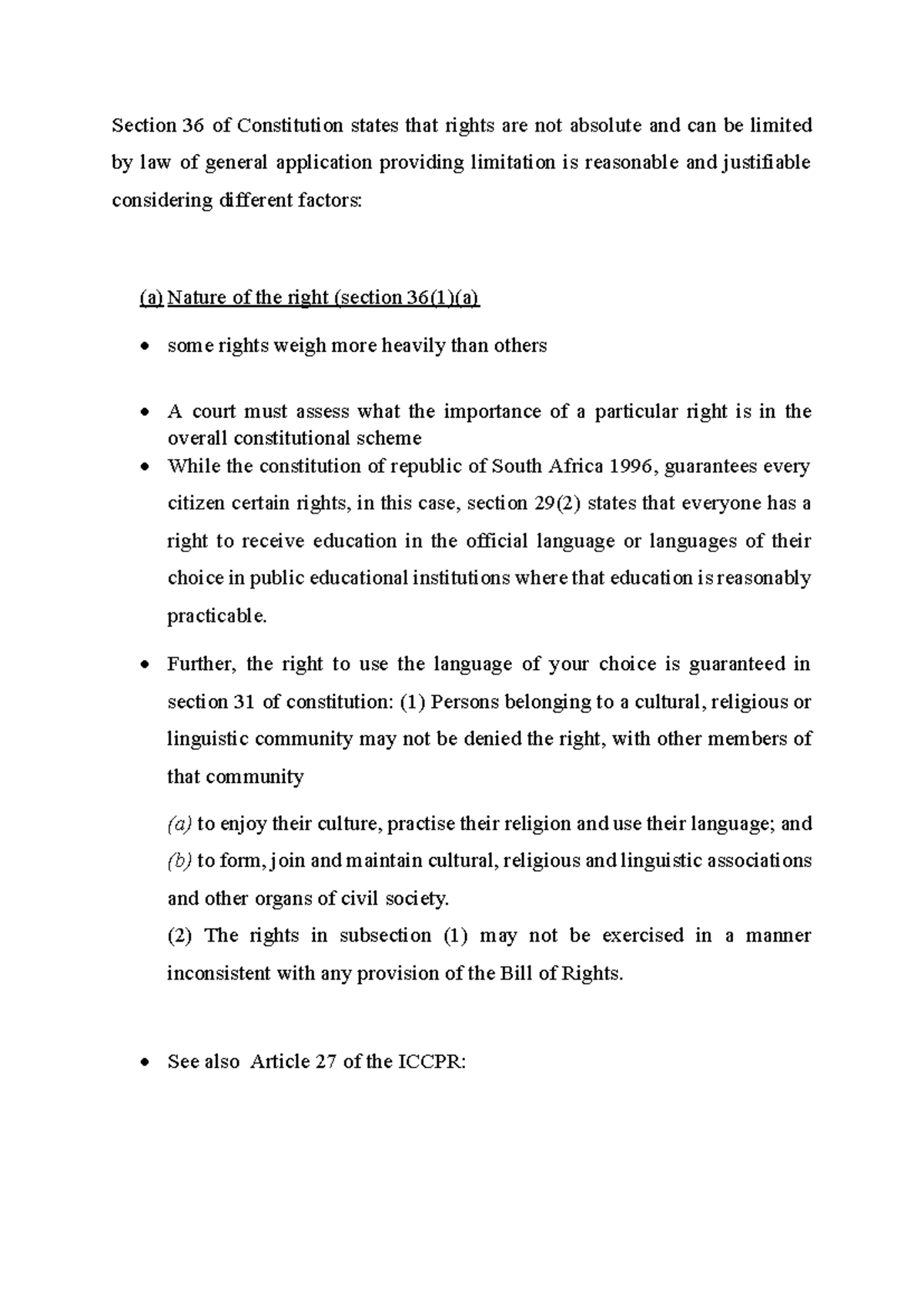 Language Rights and Limitations: Insights from Section 36 of the ...