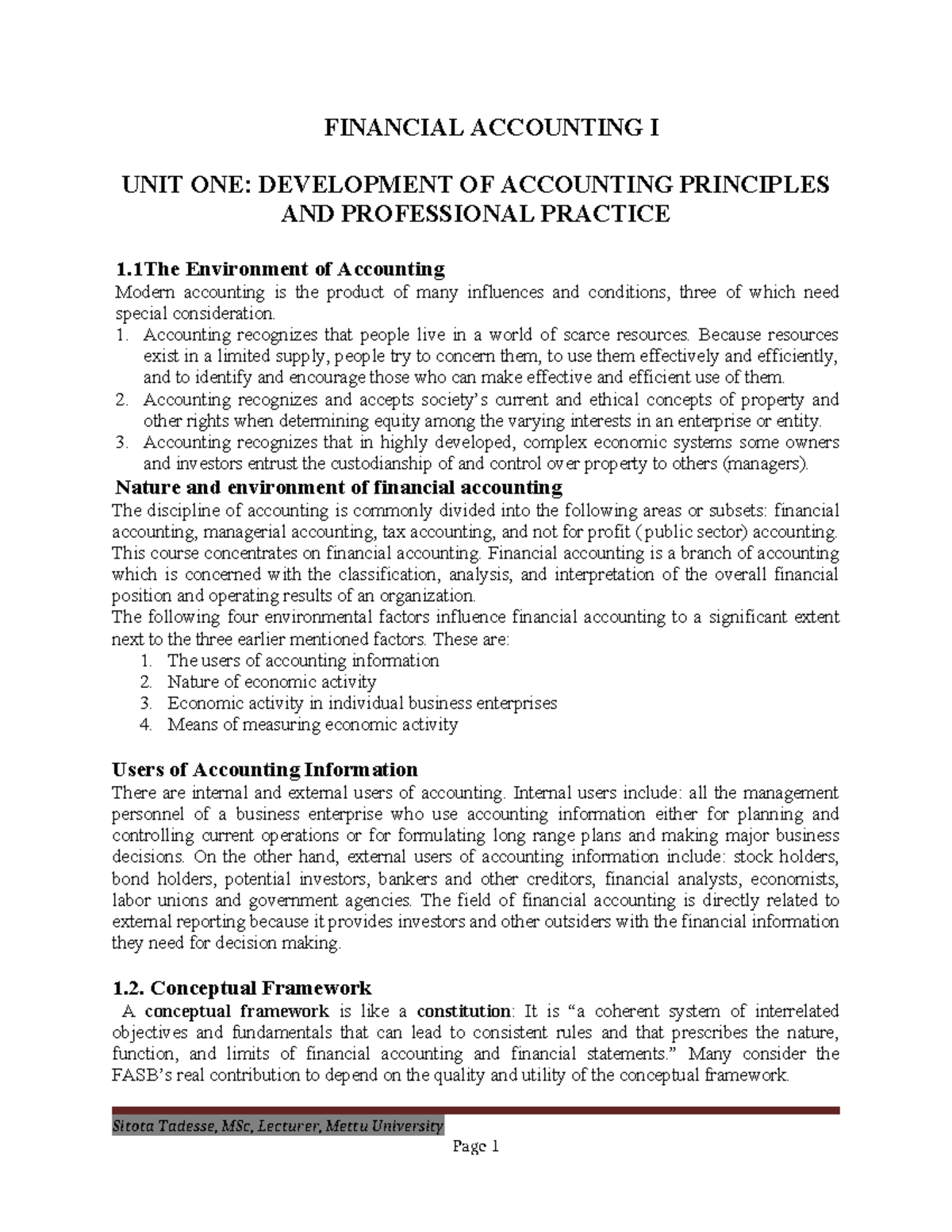 Chapter 1: Development of Accounting Principles - Financial Accounting ...