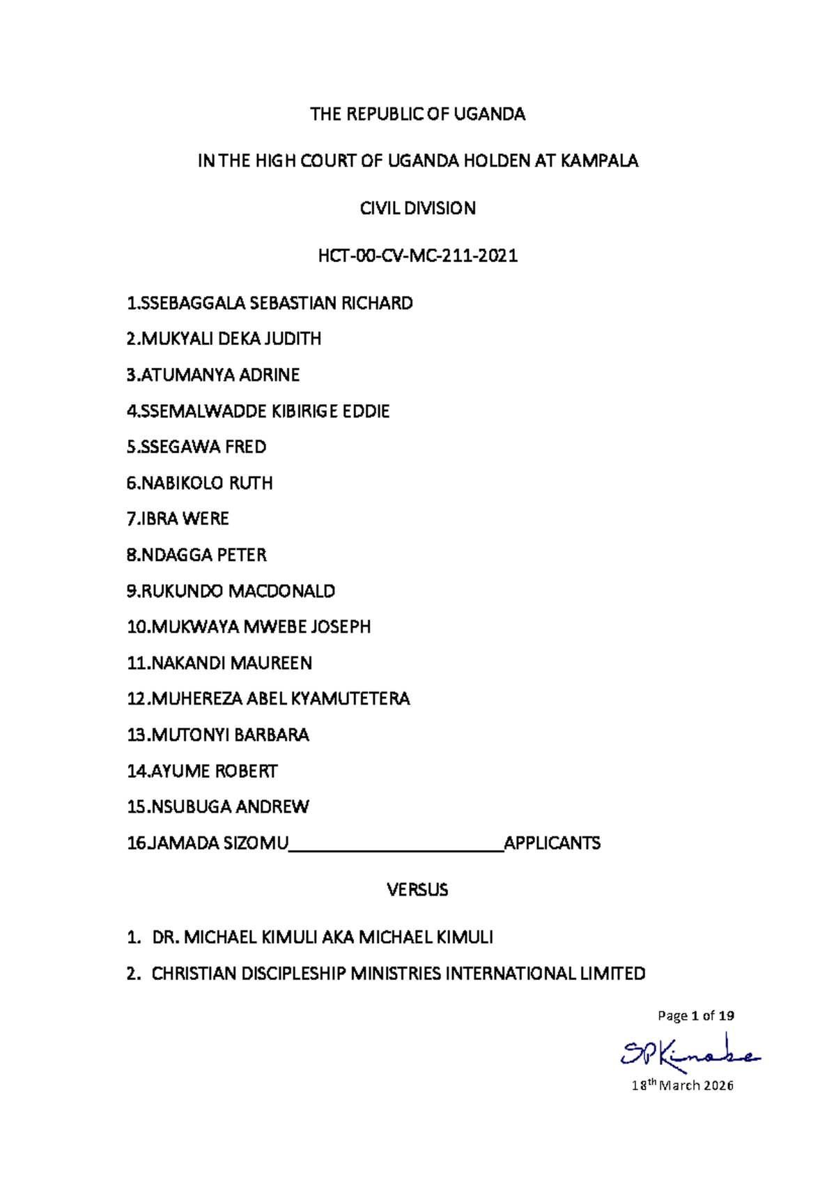 Case Study: Ssebaggala Sebastian Richard & Others v. Dr. Michael Kimuli ...