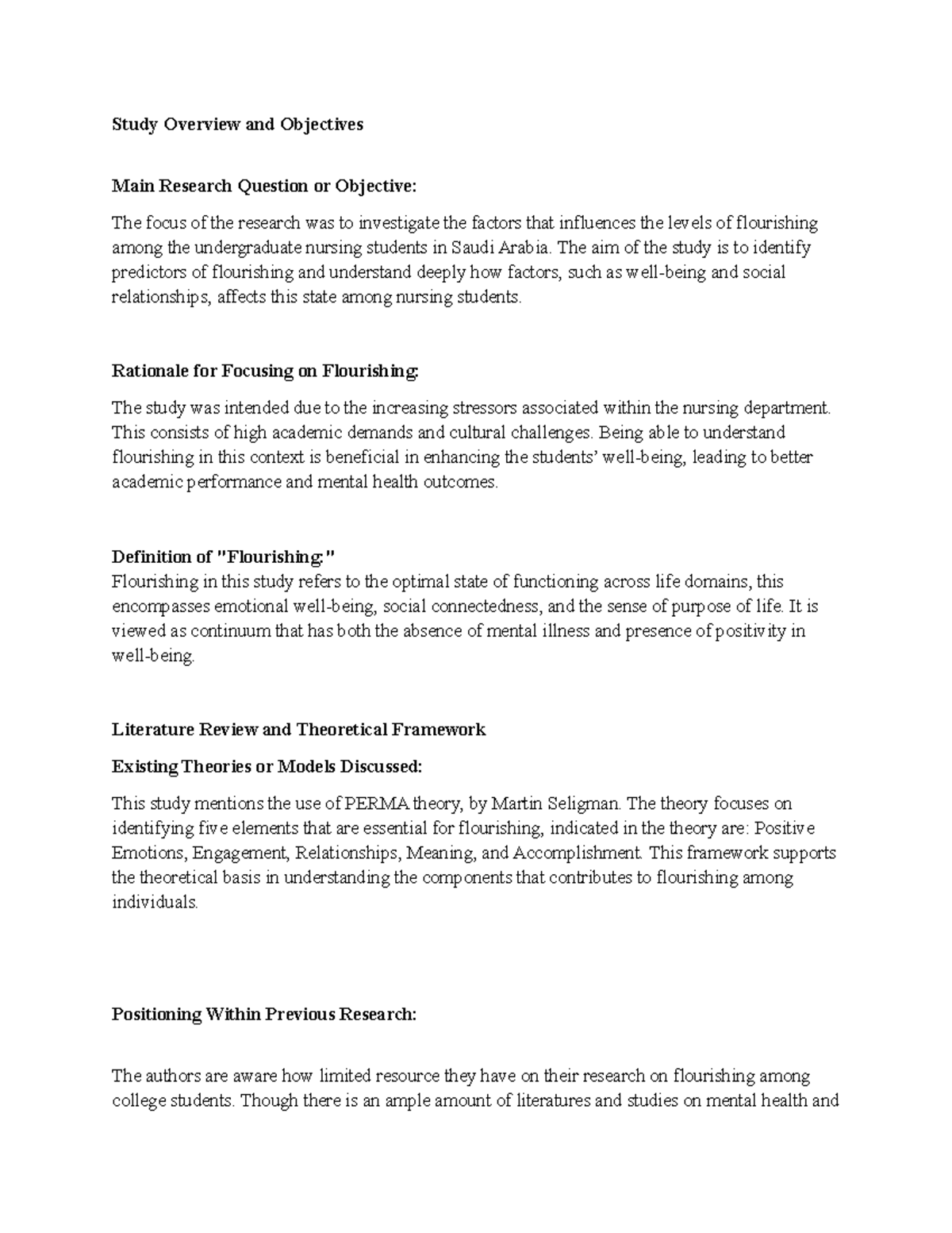 Journal Critique - Study Overview and Objectives Main Research Question ...