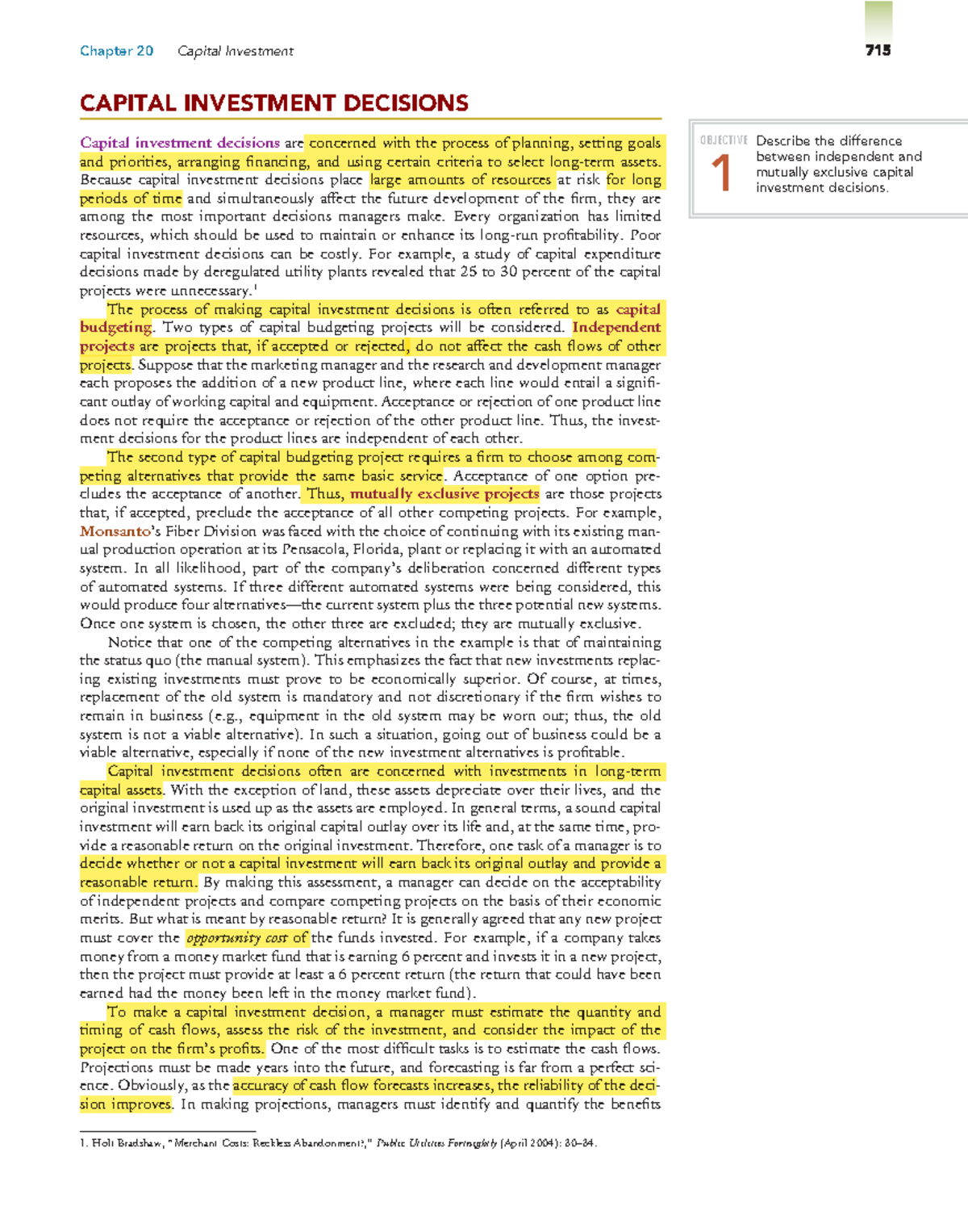 Chapter 20 Capital Investment: Key Concepts in Capital Budgeting 715 ...