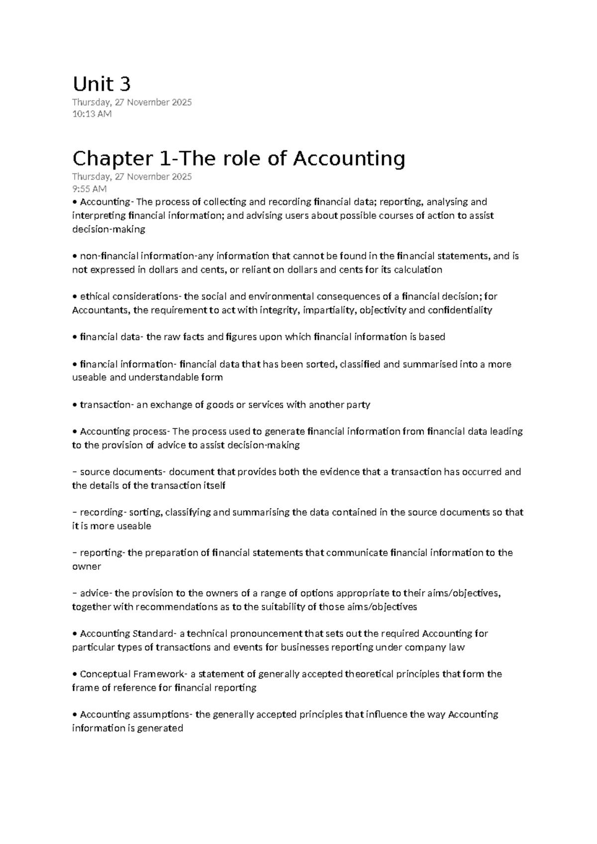 Accounting Concepts and Principles: Chapter Notes for ACCT101 - Studocu