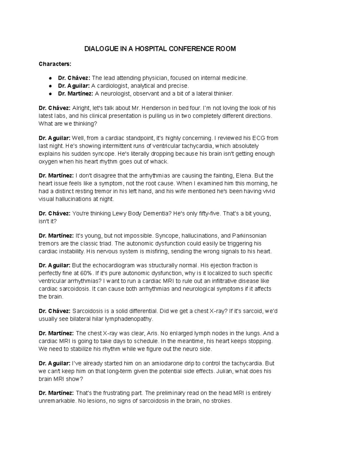 DIALOGUE IN A HOSPITAL CONFERENCE ROOM: Case Study on Mr. Henderson ...