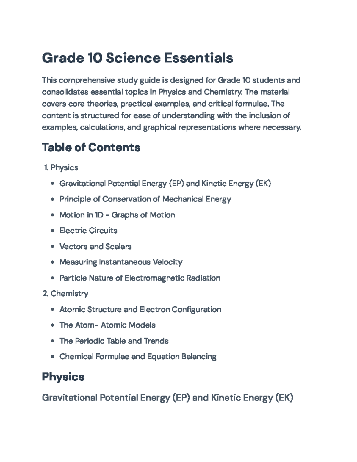 Grade 10 Science: Physics & Chemistry Study Guide Essentials - Studocu