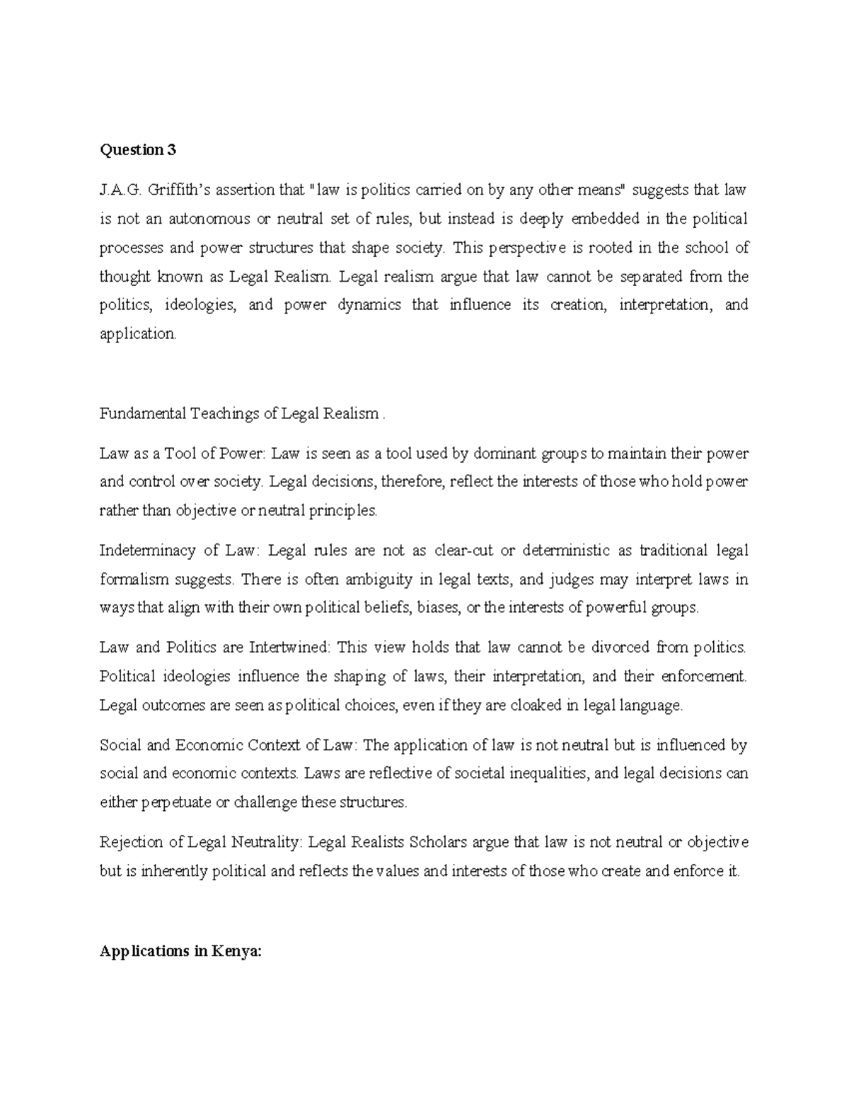 G341 - Summary of Legal Realism and Its Political Implications - Studocu
