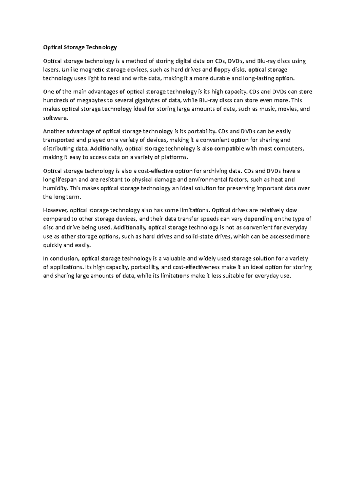 Summary report on optical storage technolgy - Optical Storage ...