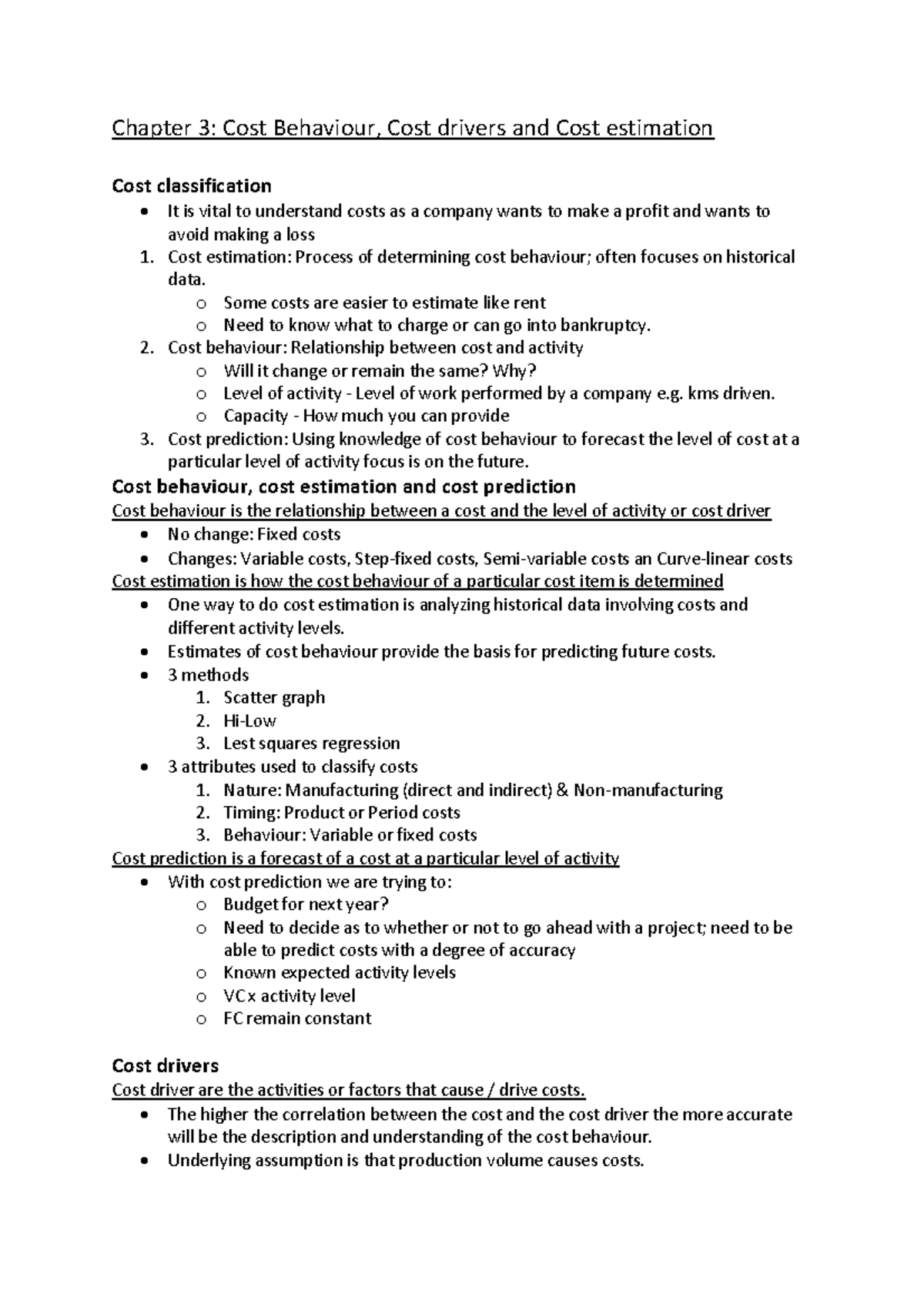 Cost Behaviour Analysis - Chapter 3 Notes (ACCT101) - Studocu