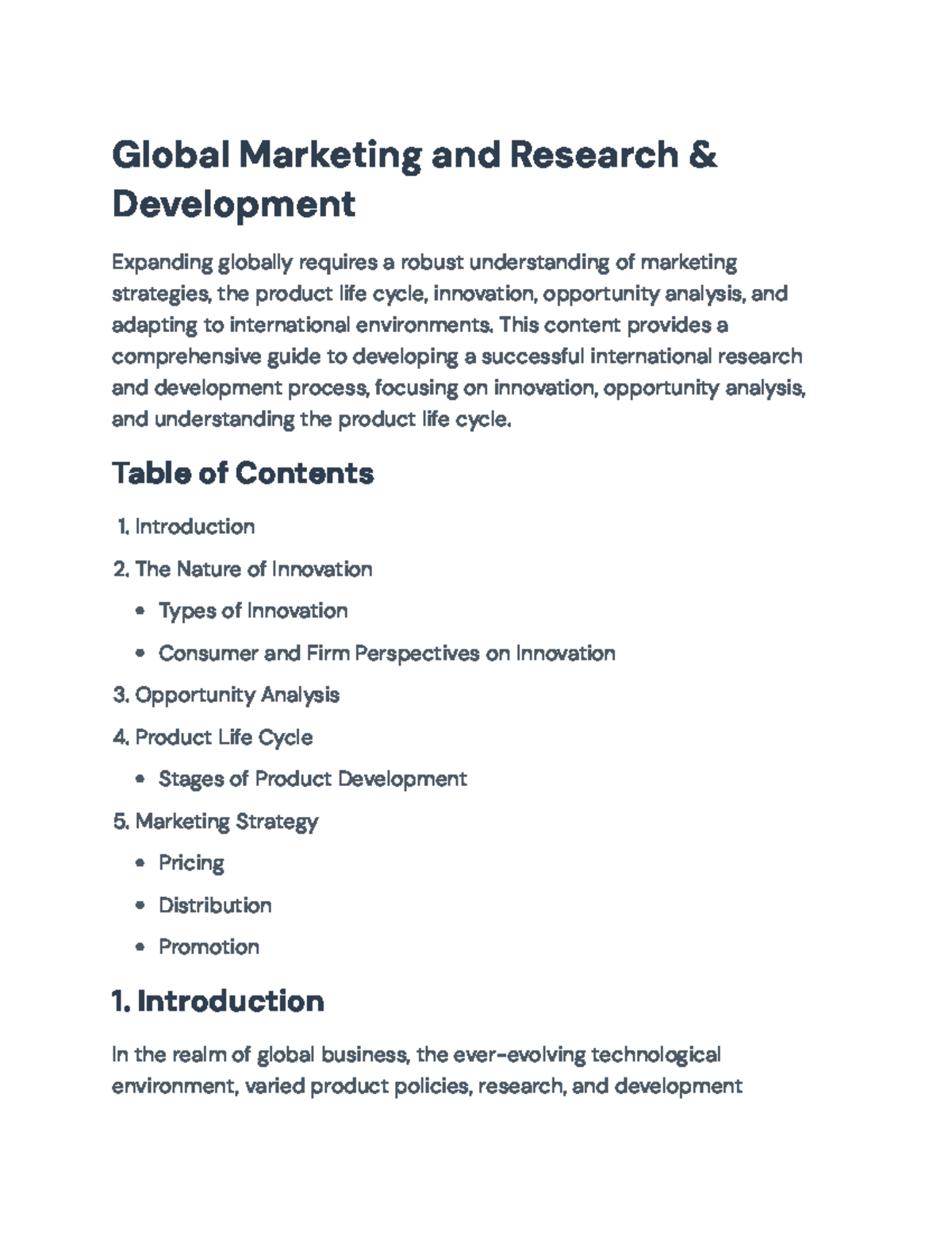 Global Marketing Strategies & R&D: Innovation and Product Lifecycle ...