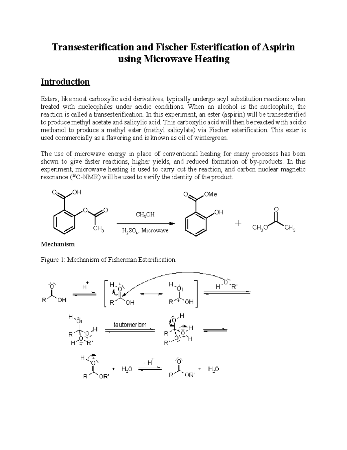 Fisher Lab Report: Transesterification & Esterification of Aspirin ...
