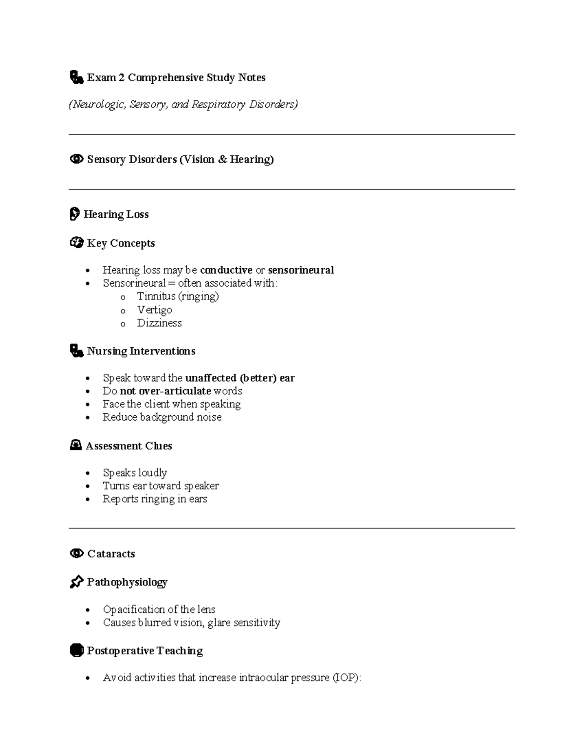 170 Exam 2 Comprehensive Study Guide: Neurologic & Respiratory ...