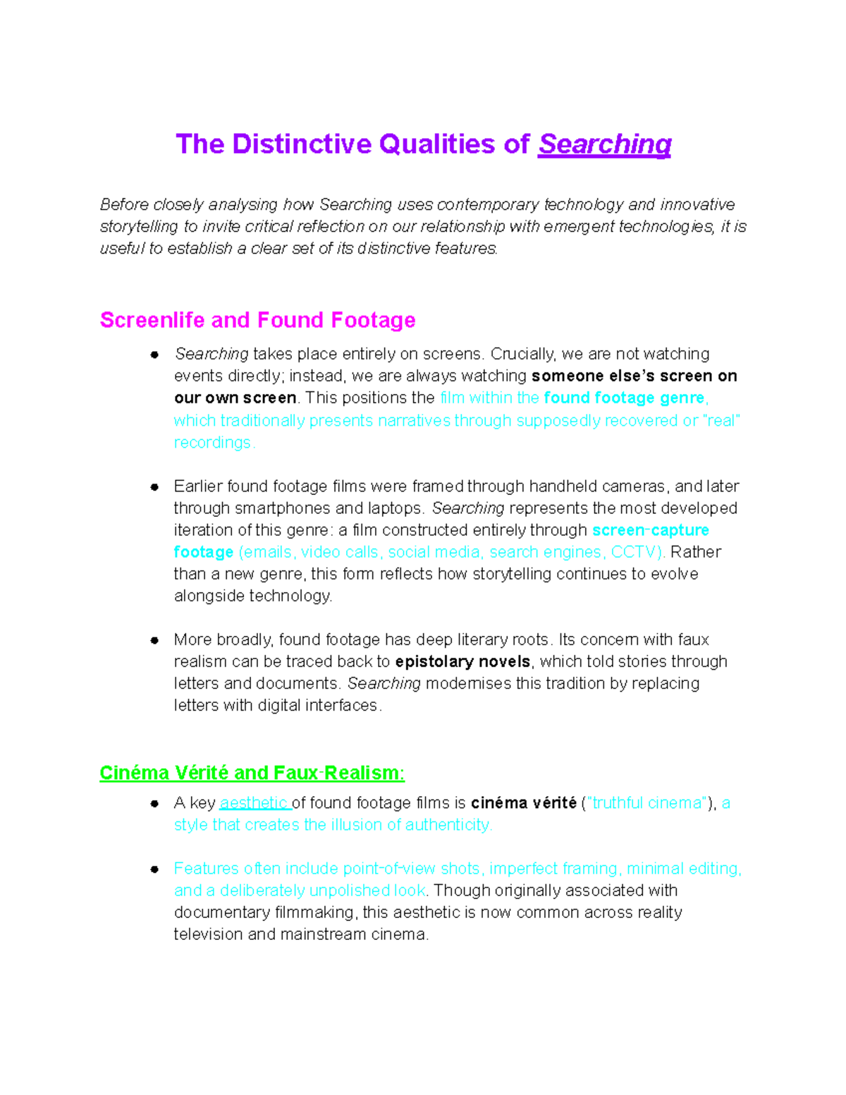 Searching - Analysis of Screenlife & Found Footage Techniques - Studocu