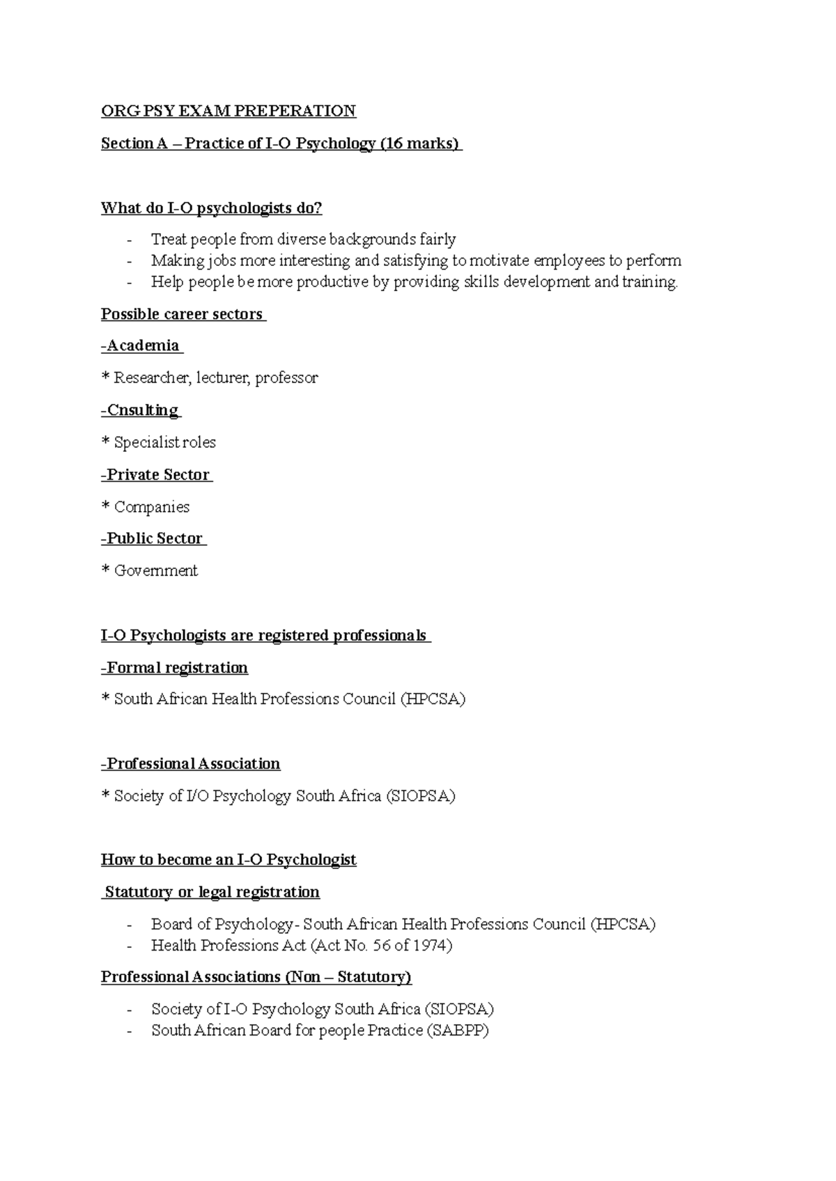 ORG PSY EXAM PREP - For studying - ORG PSY EXAM PREPERATION Section A ...