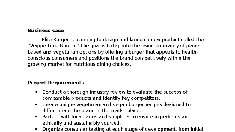 QSO 340 2-1 case scenario - Business case Elite Burger is planning to ...