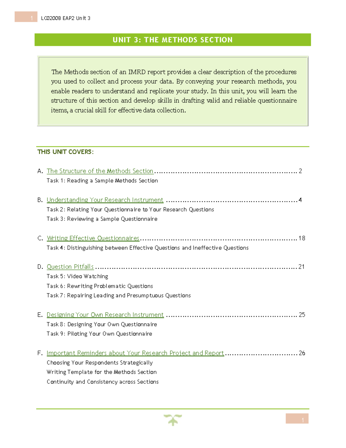 1 LC0200B EAP2 Unit 3: Understanding the Methods Section in Research ...