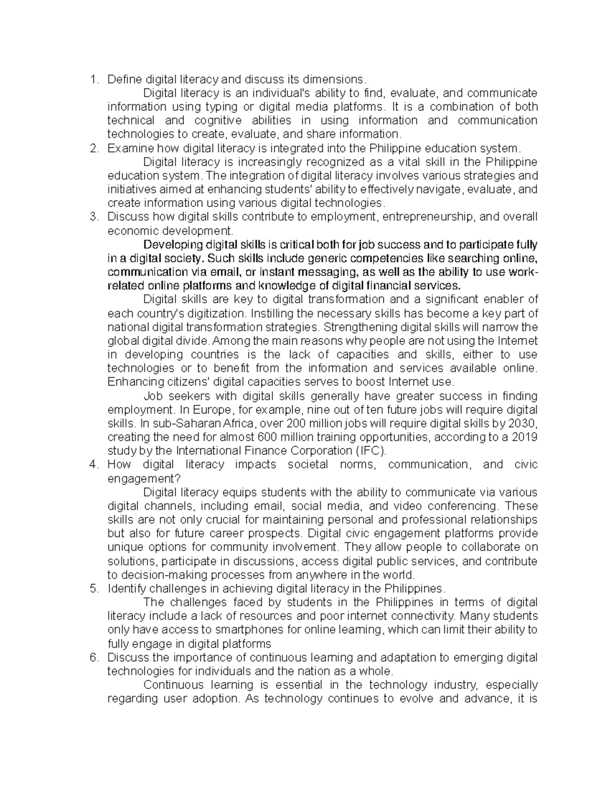 Assessment 4: Digital Literacy in Education and Economic Development ...