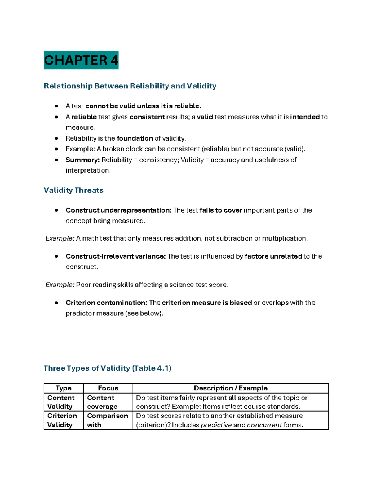 CHAPTER 4: Reliability and Validity - Key Concepts and Threats - Studocu