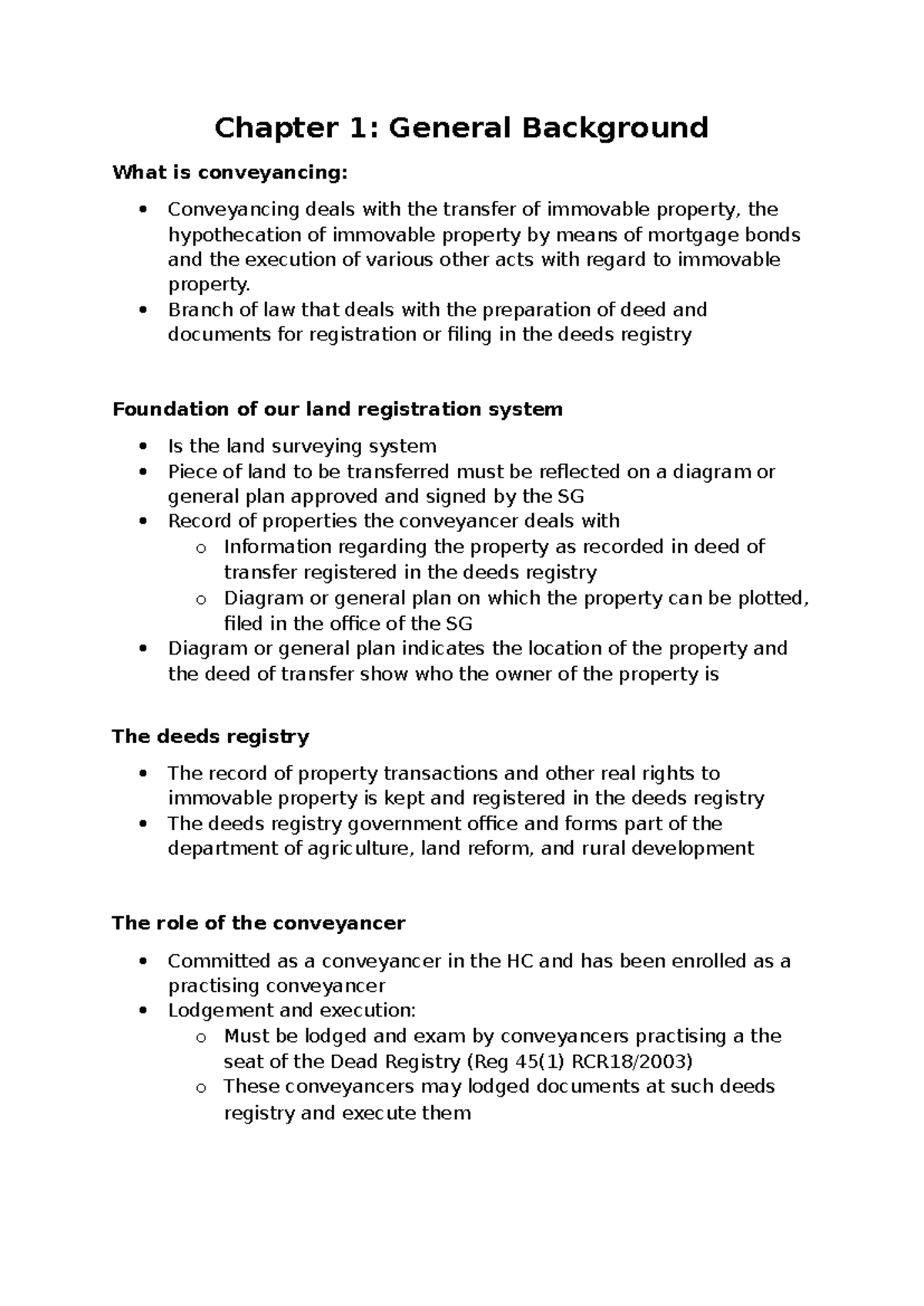 Chapter 1: General Background on Conveyancing and Property Law - Studocu