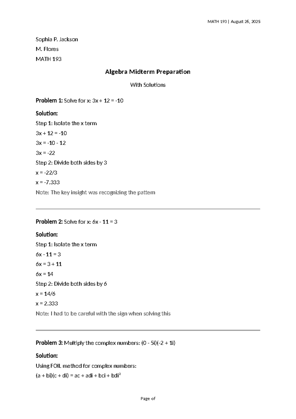 MATH 193 Algebra Midterm Prep: Solutions & Problem Breakdown - Studocu