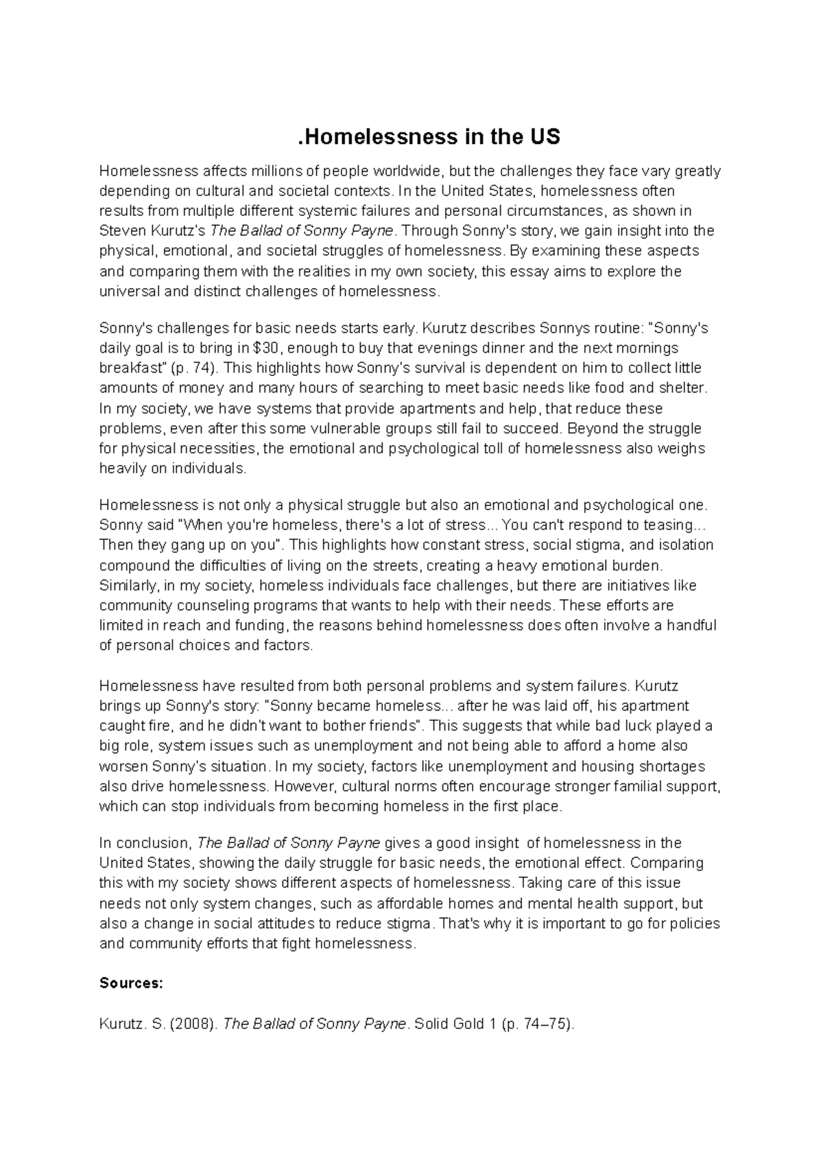 Discussion essay - deez - .Homelessness in the US Homelessness affects ...