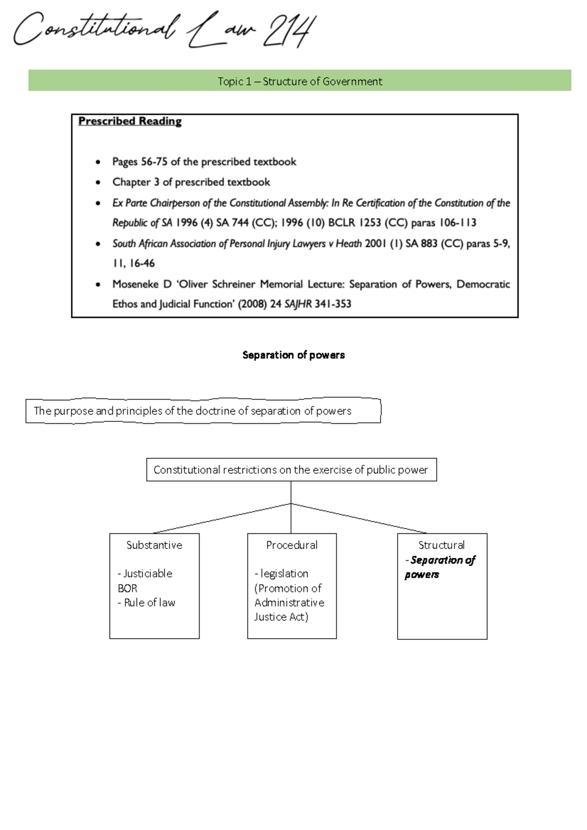 Constitutional Law 214: Comprehensive Government Structure Notes - Studocu