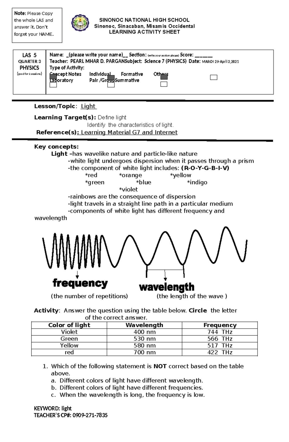 LAS 4: Learning Activity Sheet on Sound for Science 7 - Studocu