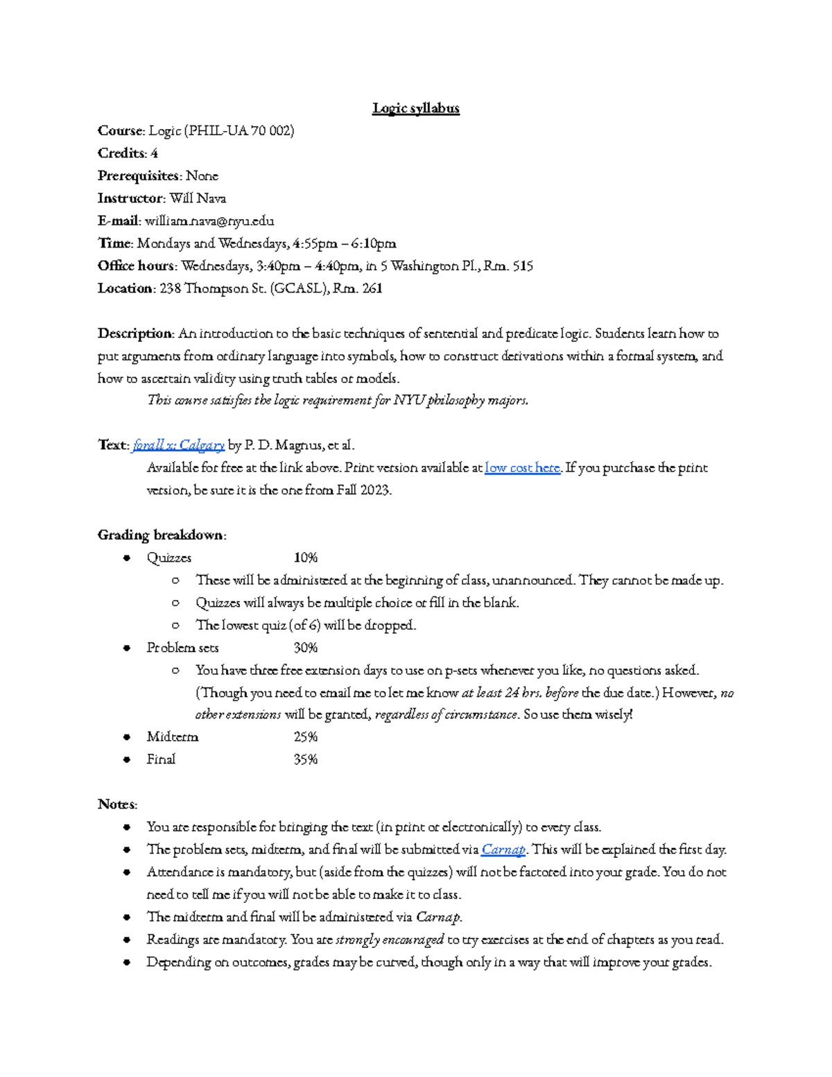 Logic Syllabus Overview for PHIL-UA 70: Course Details & Schedule - Studocu