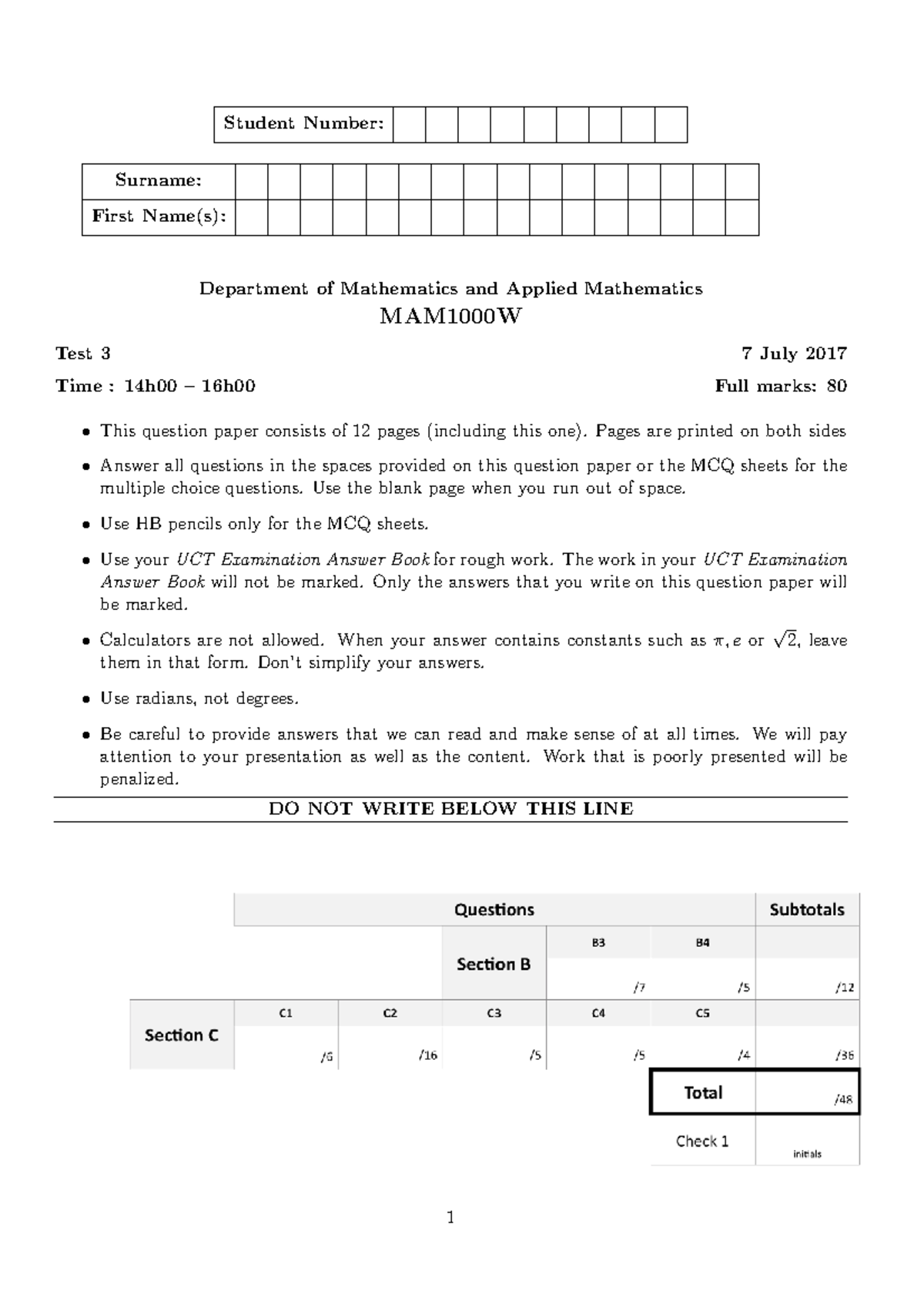 Test 3 (MATH101) - Past Exam Paper, 7 July 2017 - Studocu