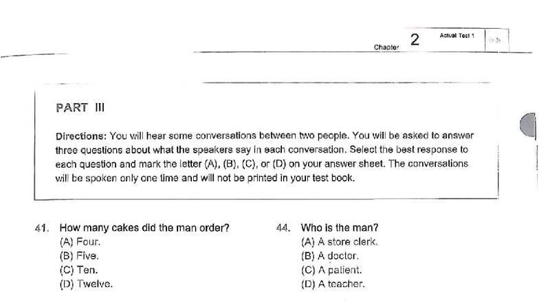 Listening Practice for TOEIC LC: Chapter Actual Test 1 - Studocu