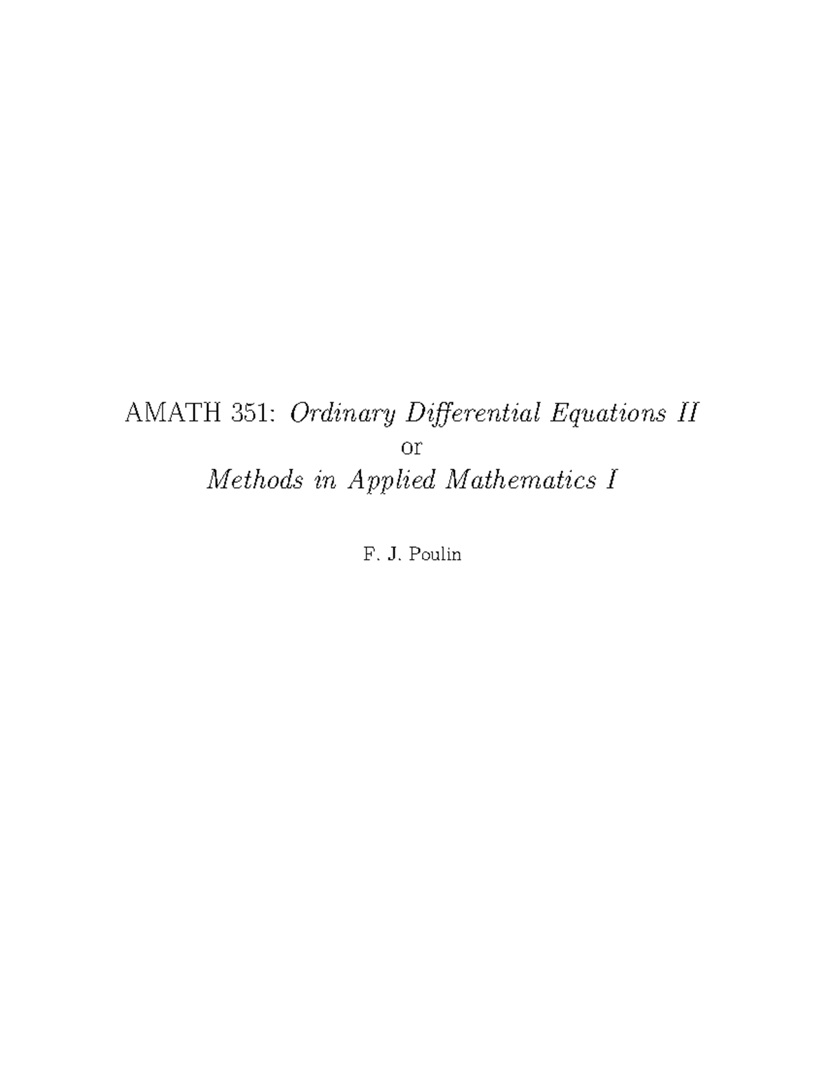 AMATH 351: Lecture Notes on Ordinary Differential Equations II - Studocu
