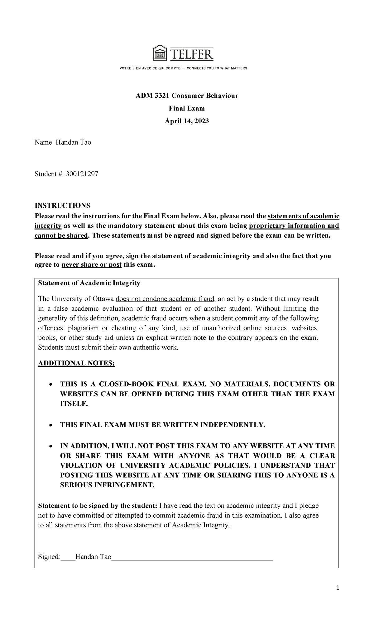 ADM 3321 Consumer Behaviour Final Exam Guidelines and Insights - Studocu