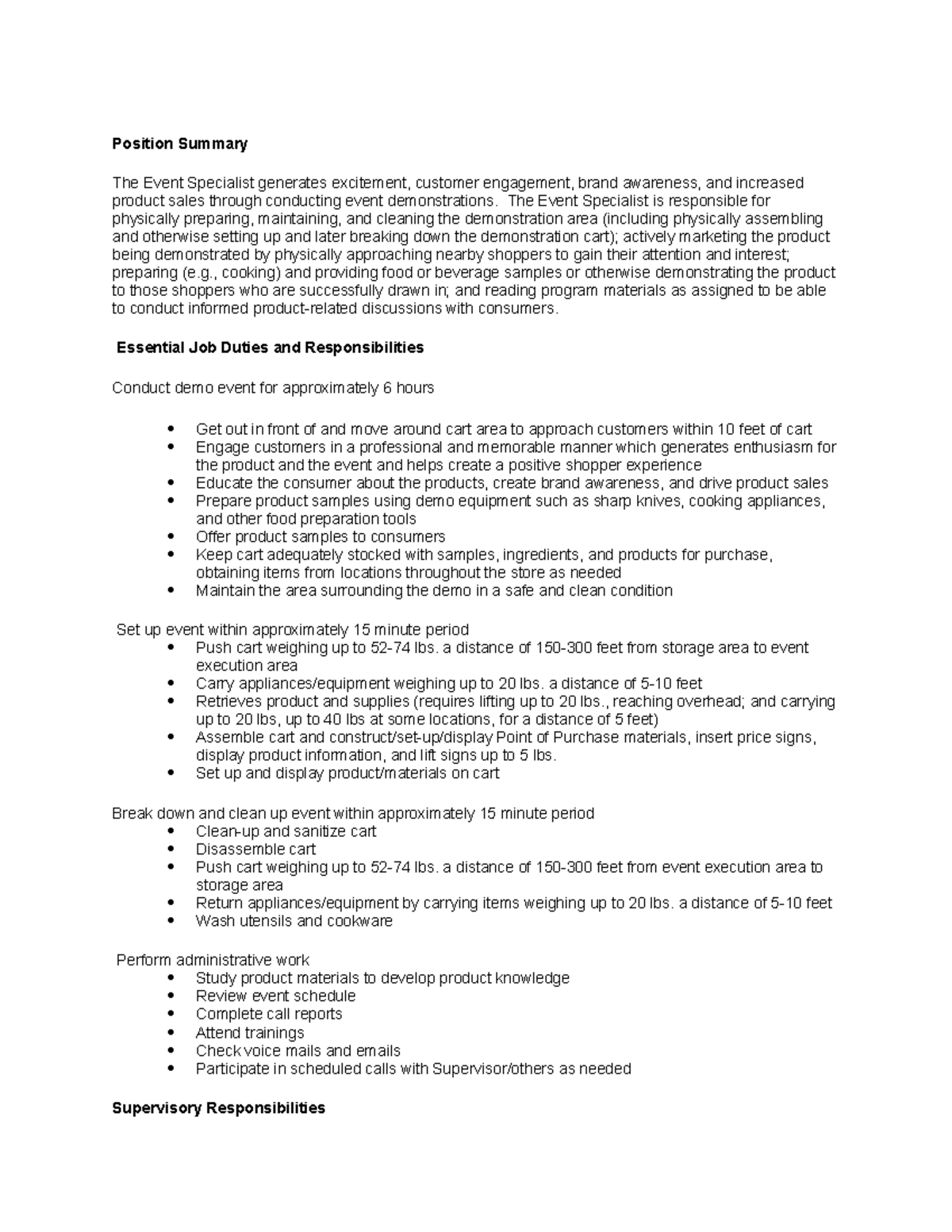 A 580 Part-time Event Specialist Job Description and Responsibilities ...