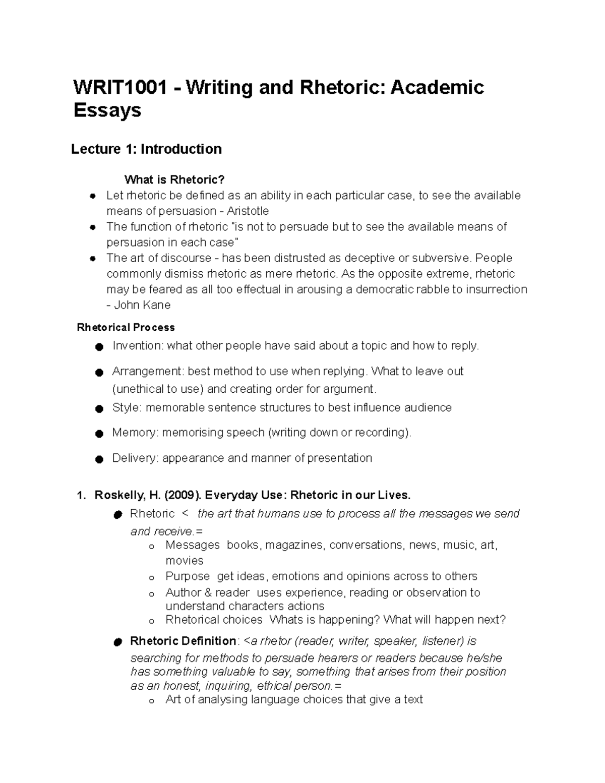 WRIT1001 - Writing & Rhetoric: Essential Academic Essay Notes - Studocu