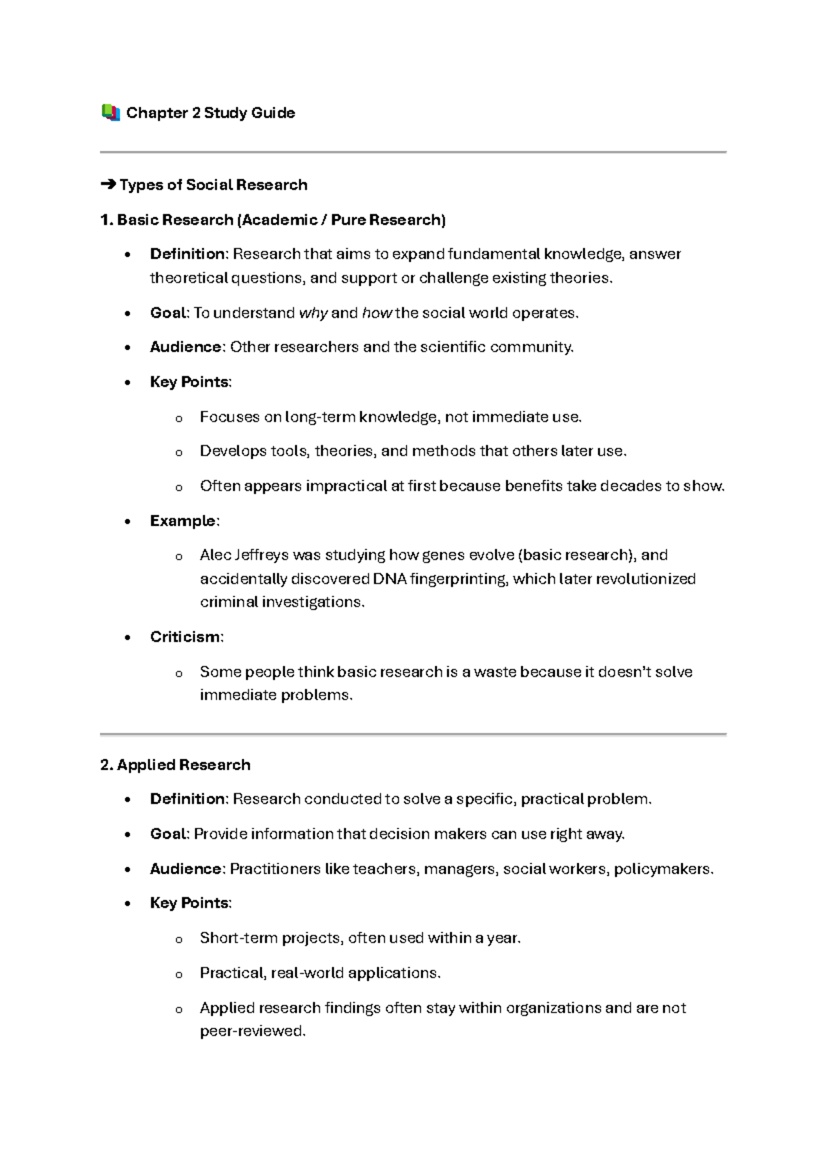 Chapter 2 Study Guide: Types of Social Research Overview - Studocu