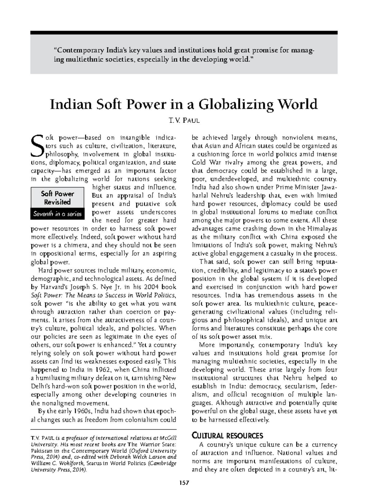 India's Soft Power: Key Values and Institutions in a Globalizing World ...