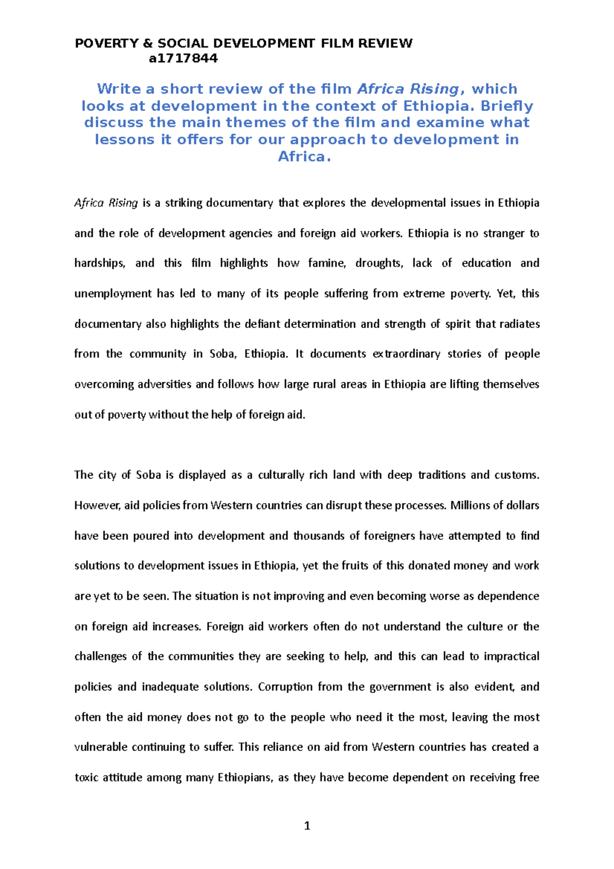Africa Rising film review - Write a short review of the ilm Africa ...
